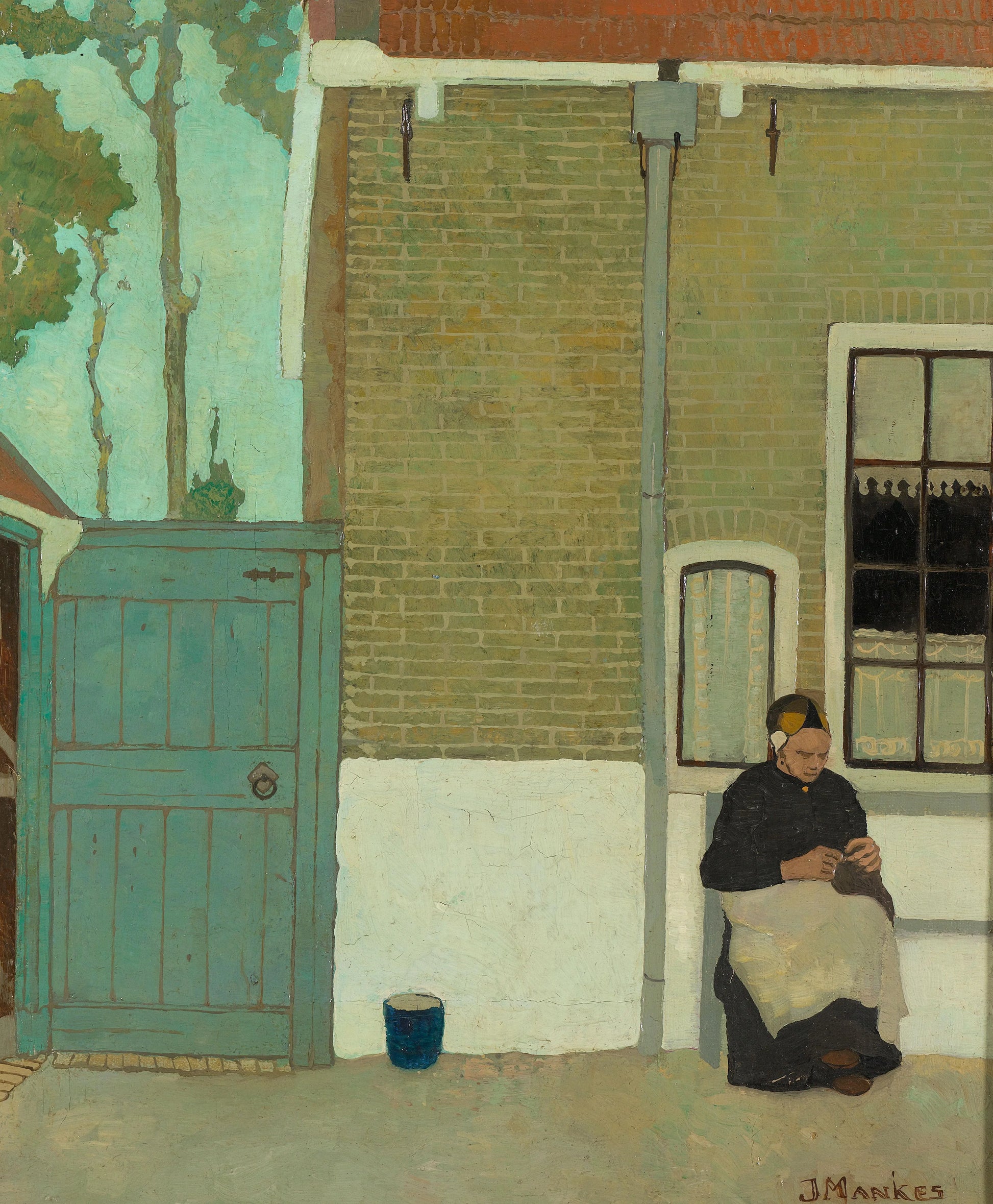 Vrouw voor haar huis – Jan Mankes (mentioned on object) Vintage Art Print | Wall Art Poster