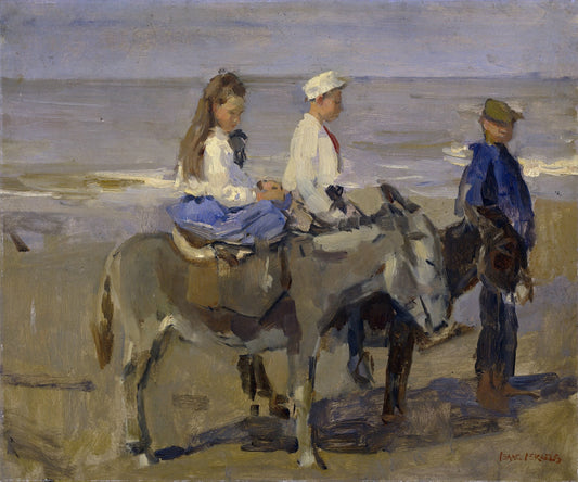 Boy and Girl on Donkeys – Isaac Israels (mentioned on object) Vintage Animal Study Art Print | Wall Art Poster