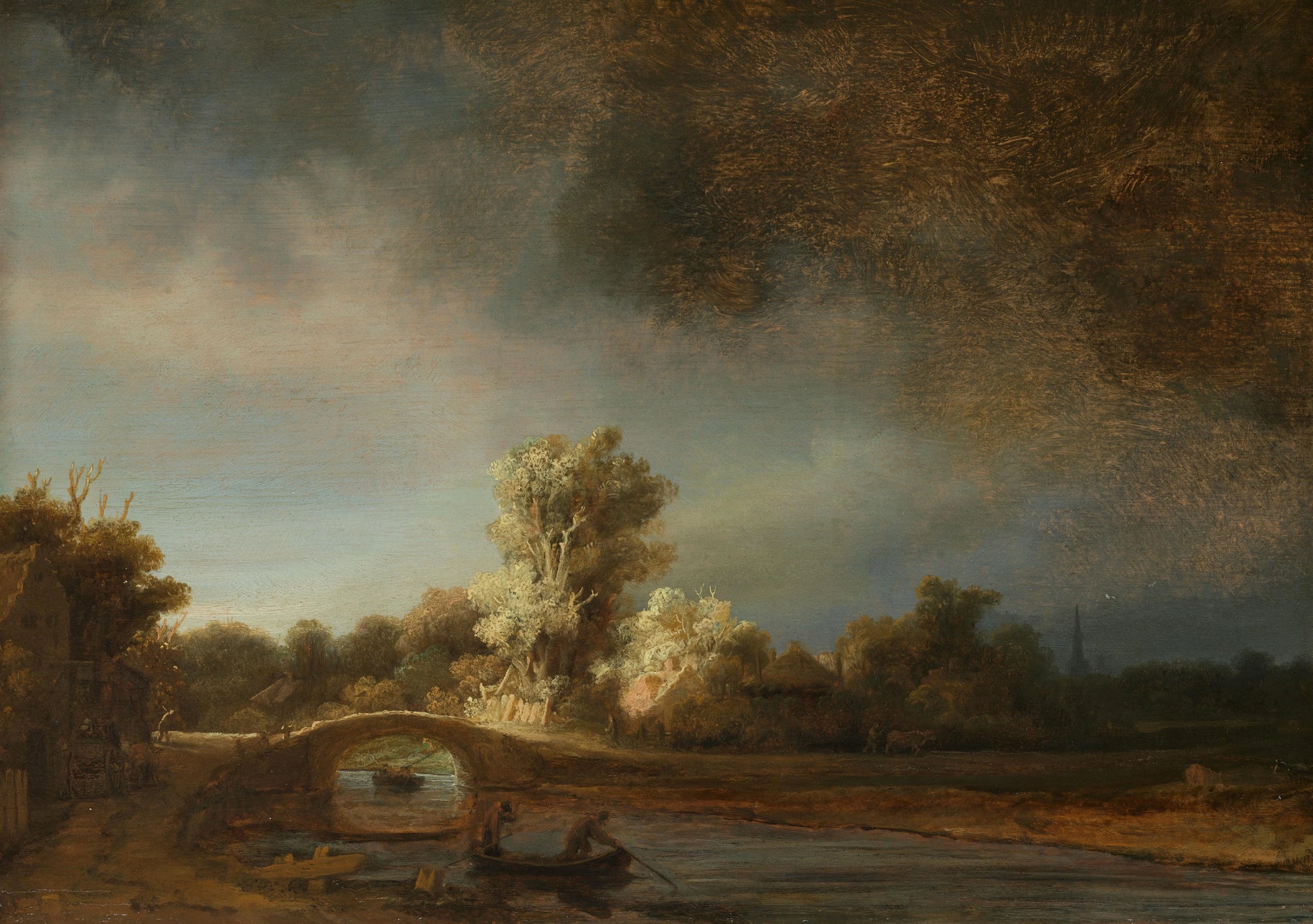 Landscape with a Stone Bridge – Rembrandt van Rijn Vintage Landscape Art Print | Wall Art Poster