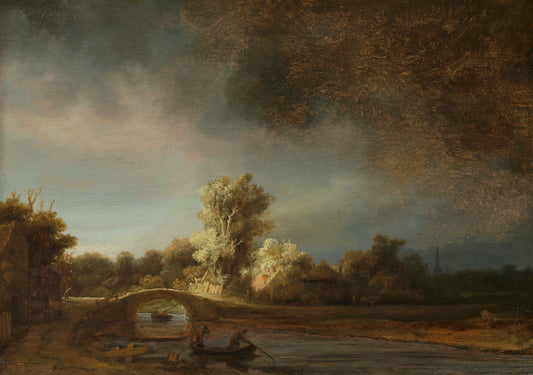 Landscape with a Stone Bridge – Rembrandt van Rijn Vintage Landscape Art Print | Wall Art Poster