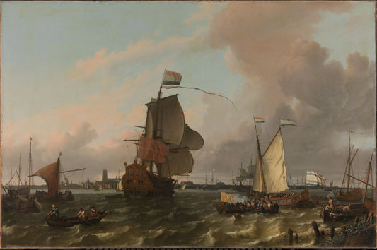 The Frigate 'Brielle' on the Maas off Rotterdam – Ludolf Bakhuysen Vintage Cityscape Art Print | Wall Art Poster