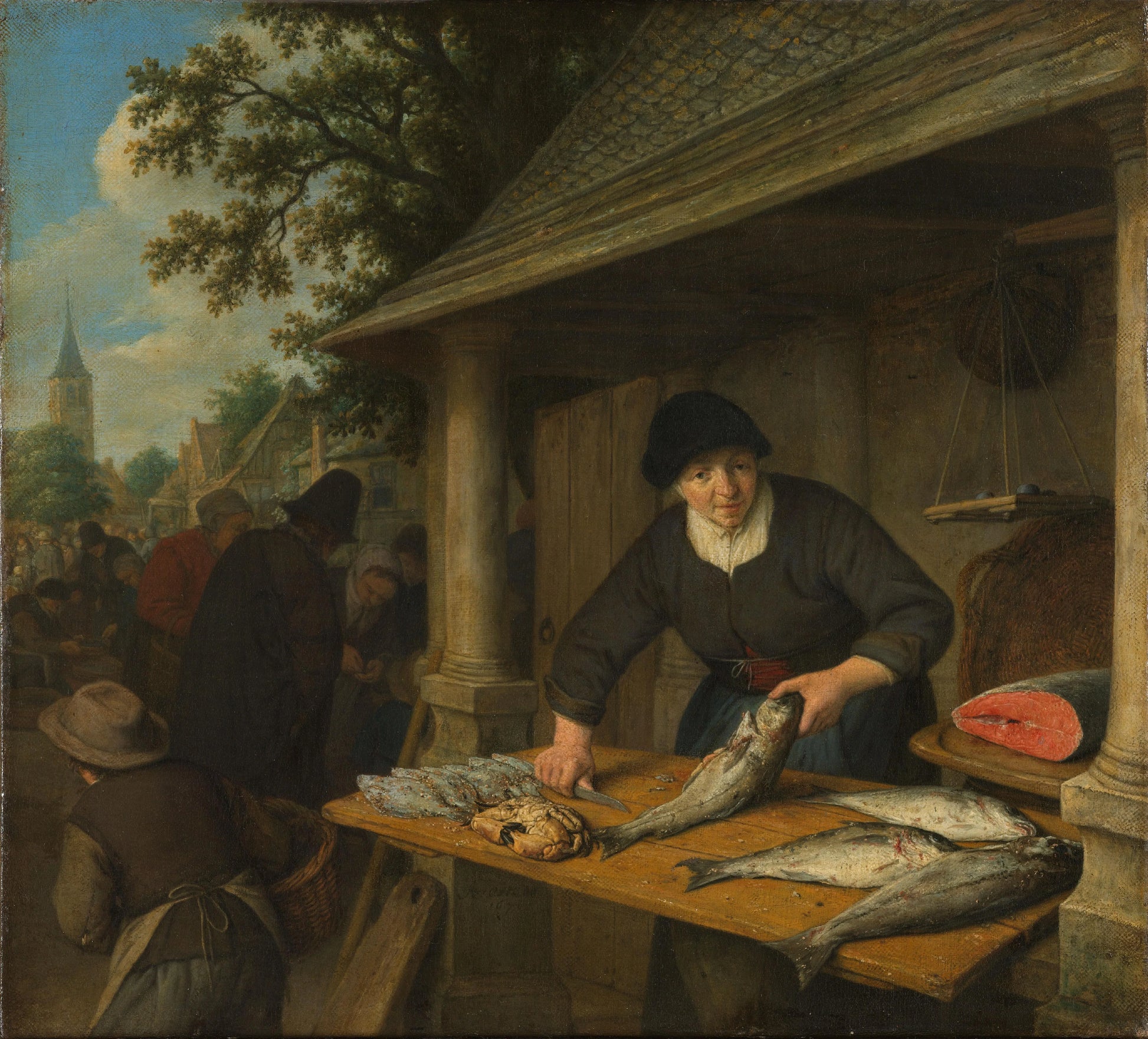 The Fishwife – Adriaen van Ostade (vermeld op object) Vintage Art Print | Wall Art Poster