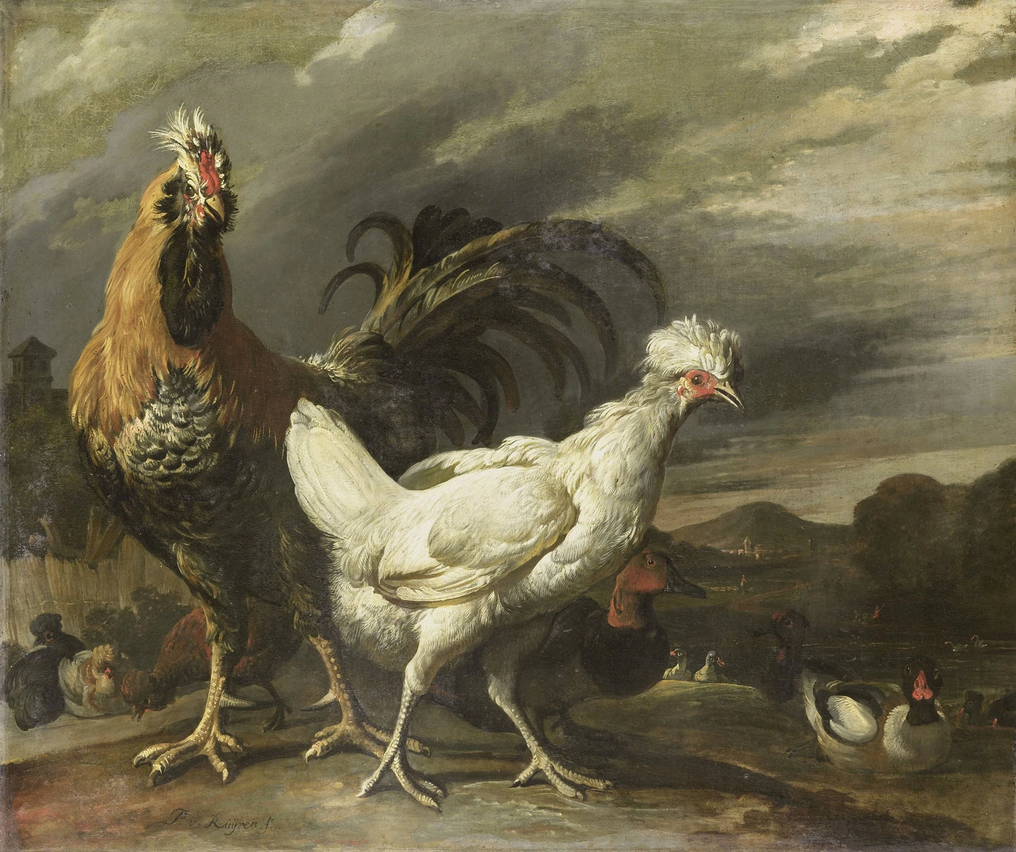Cock, a Hen and other Poultry – Pieter Jansz. van Ruyven Vintage Animal Study Art Print | Wall Art Poster