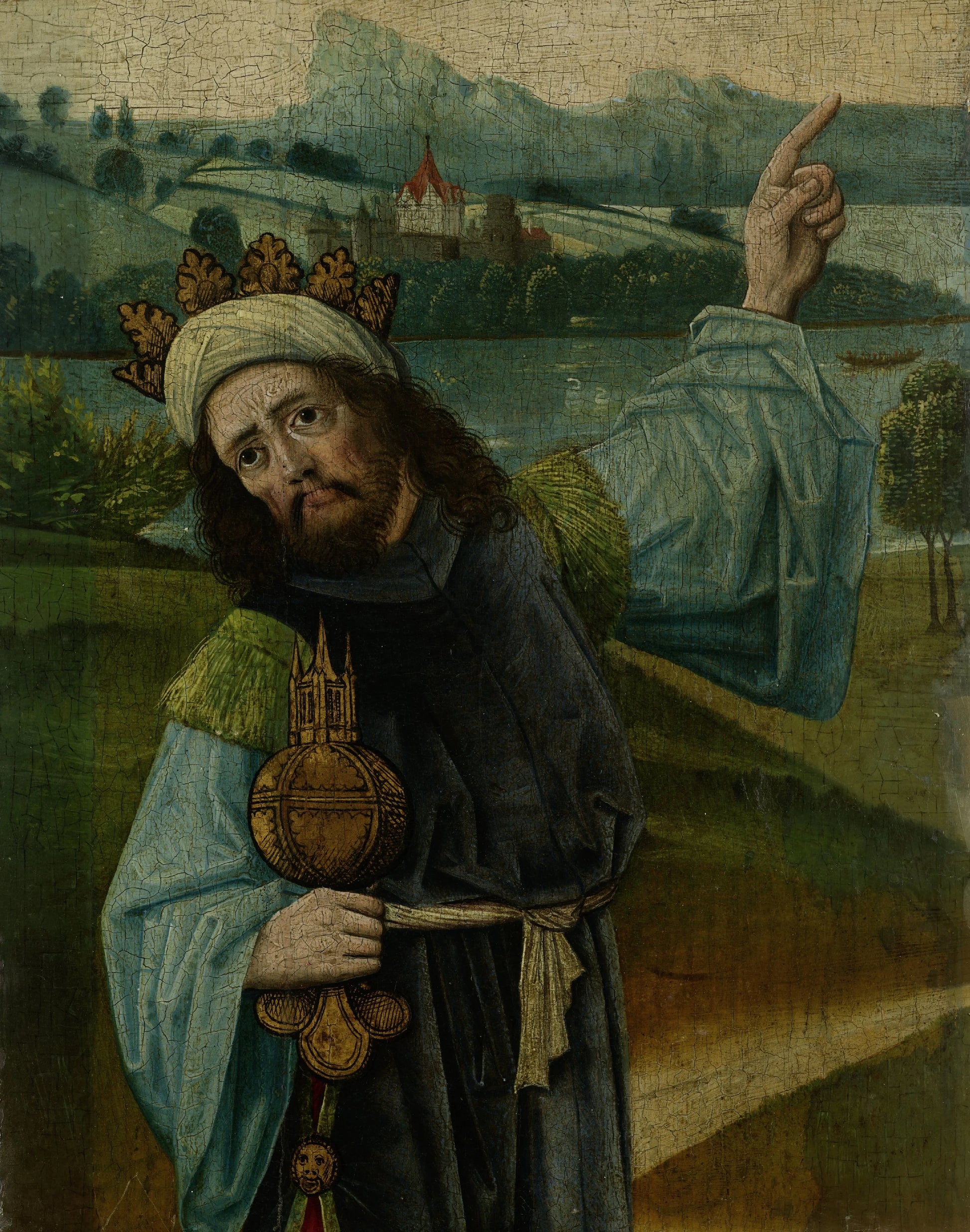 King Melchior, one of the Three Magi, Pointing at the Star, fragment from An Adoration of the Magi – anonymous Vintage Art Print | Wall Art Poster