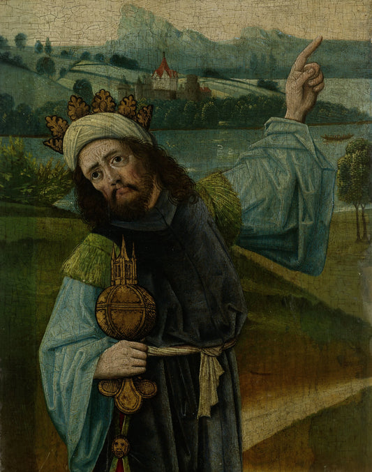 King Melchior, one of the Three Magi, Pointing at the Star, fragment from An Adoration of the Magi – anonymous Vintage Art Print | Wall Art Poster