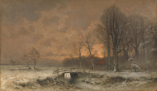 Winter Scene with the Sun Setting Behind Trees – Louis Apol Vintage Landscape Art Print | Wall Art Poster