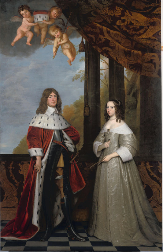Portrait of Friedrich Wilhelm (1620-88), Elector of Brandenburg, and his Wife Louise Henriette (1627-67), Countess of Orange-Nassau – Gerard van Honthorst (signed by artist) Vintage Portrait Art Print | Wall Art Poster