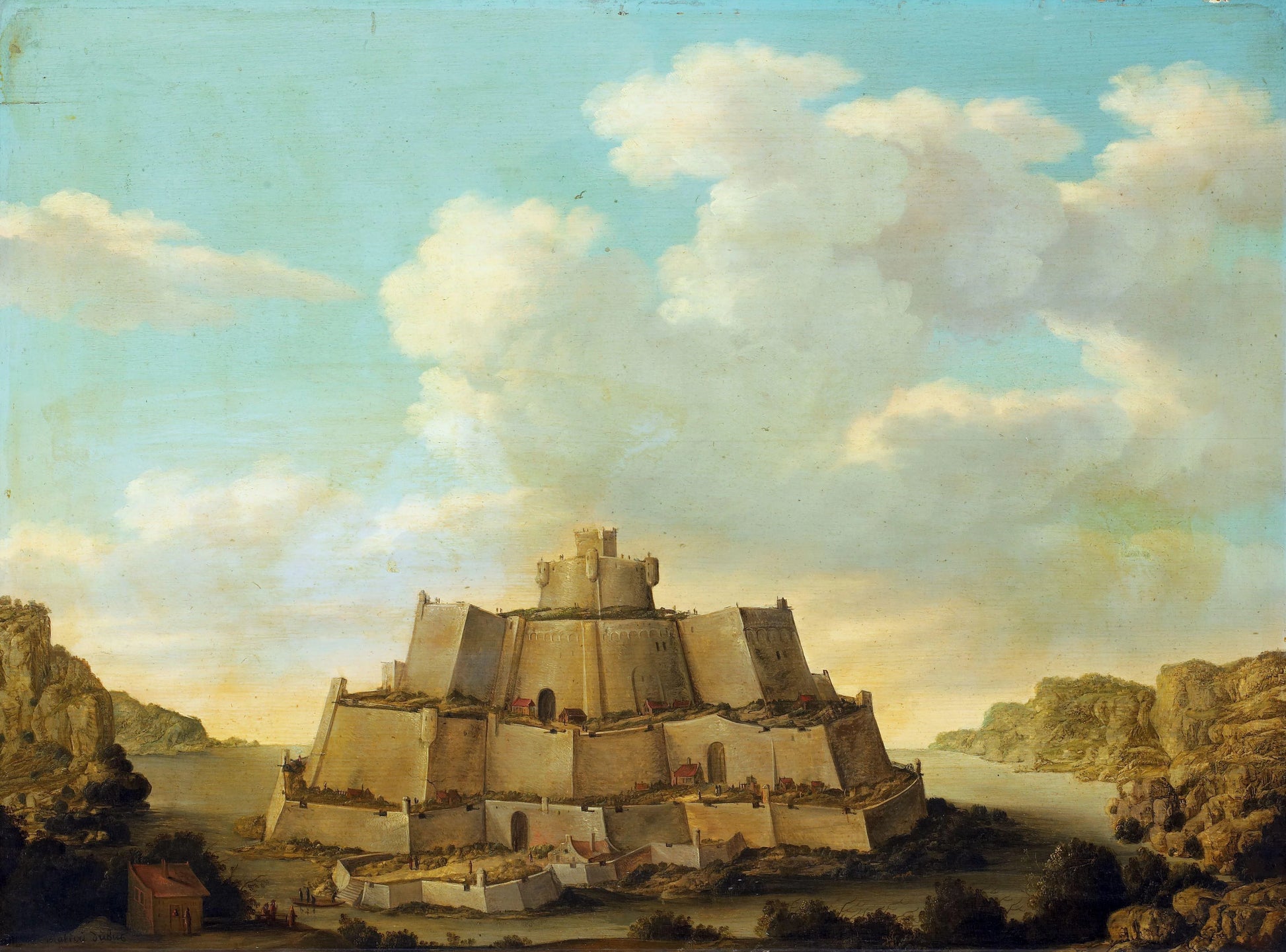 A Fortress – Mathieu Dubus (eigenhandig gesigneerd) Vintage Landscape Art Print | Wall Art Poster