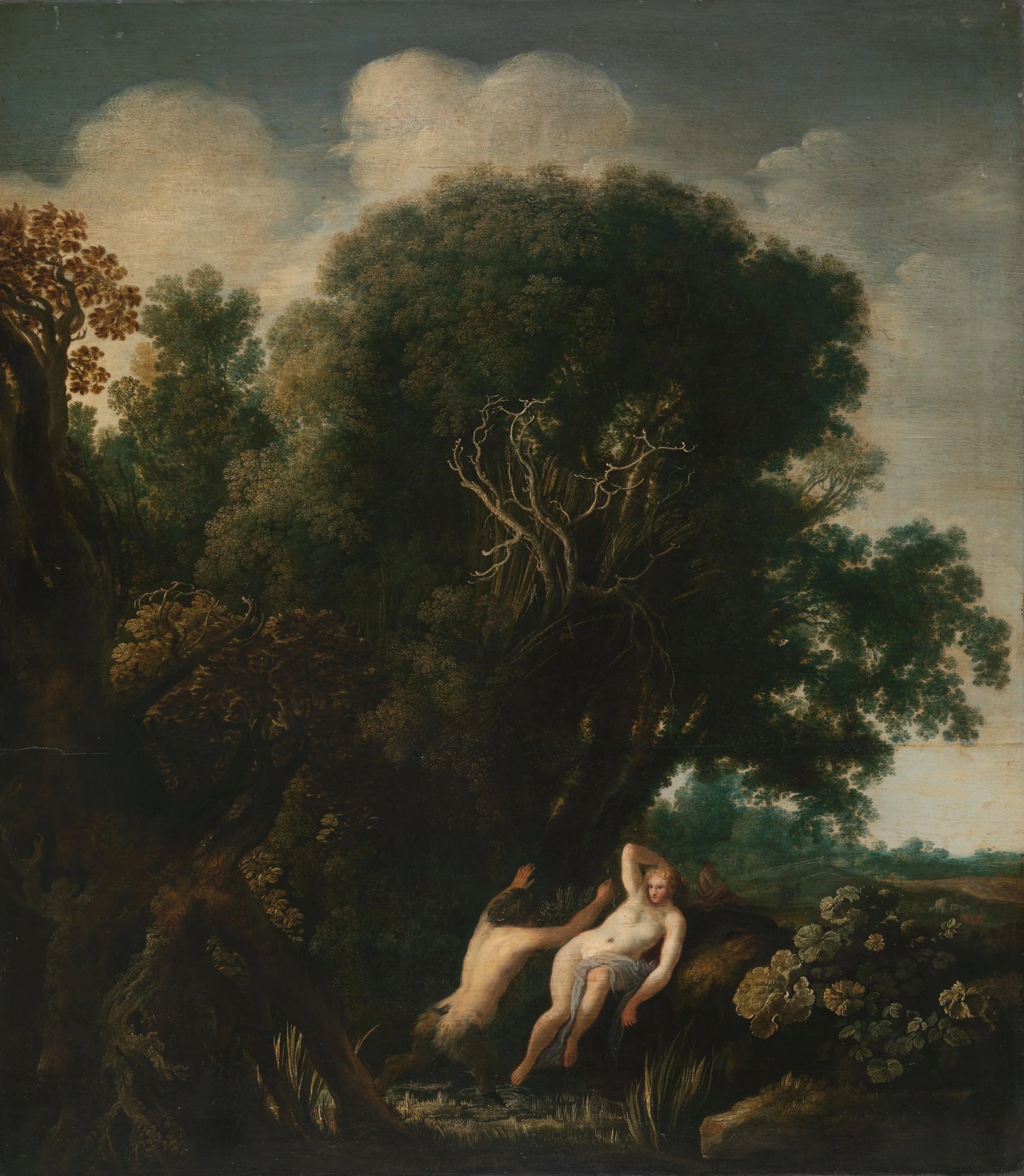 A Bathing Nymph Taken by Surprise by a Satyr – Moyses van Wtenbrouck (eigenhandig gesigneerd) Vintage Landscape Art Print | Wall Art Poster