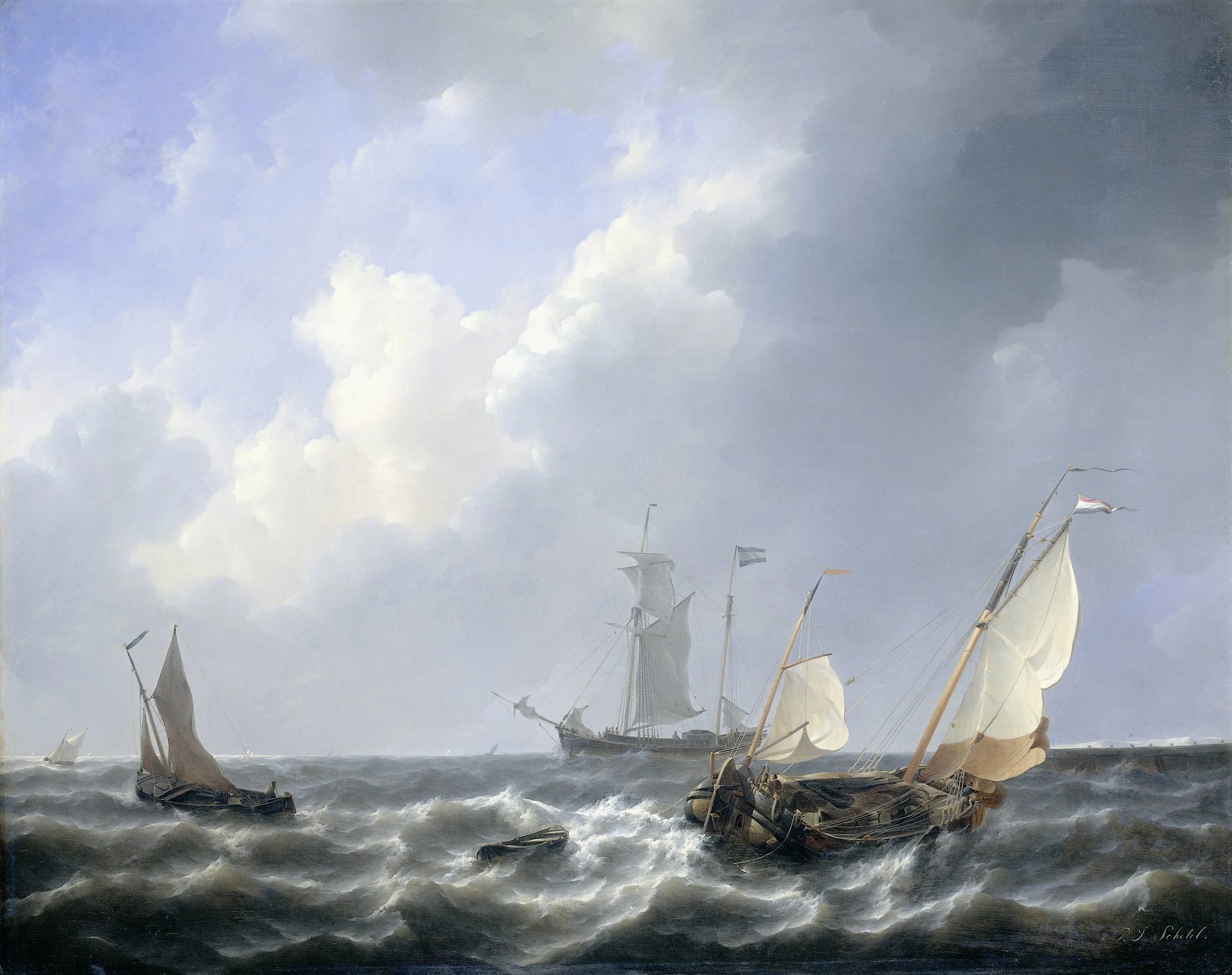 Seascape from the Zeeland Waters, near the Island of Schouwen – Petrus Johannes Schotel Vintage Seascape Art Print | Wall Art Poster