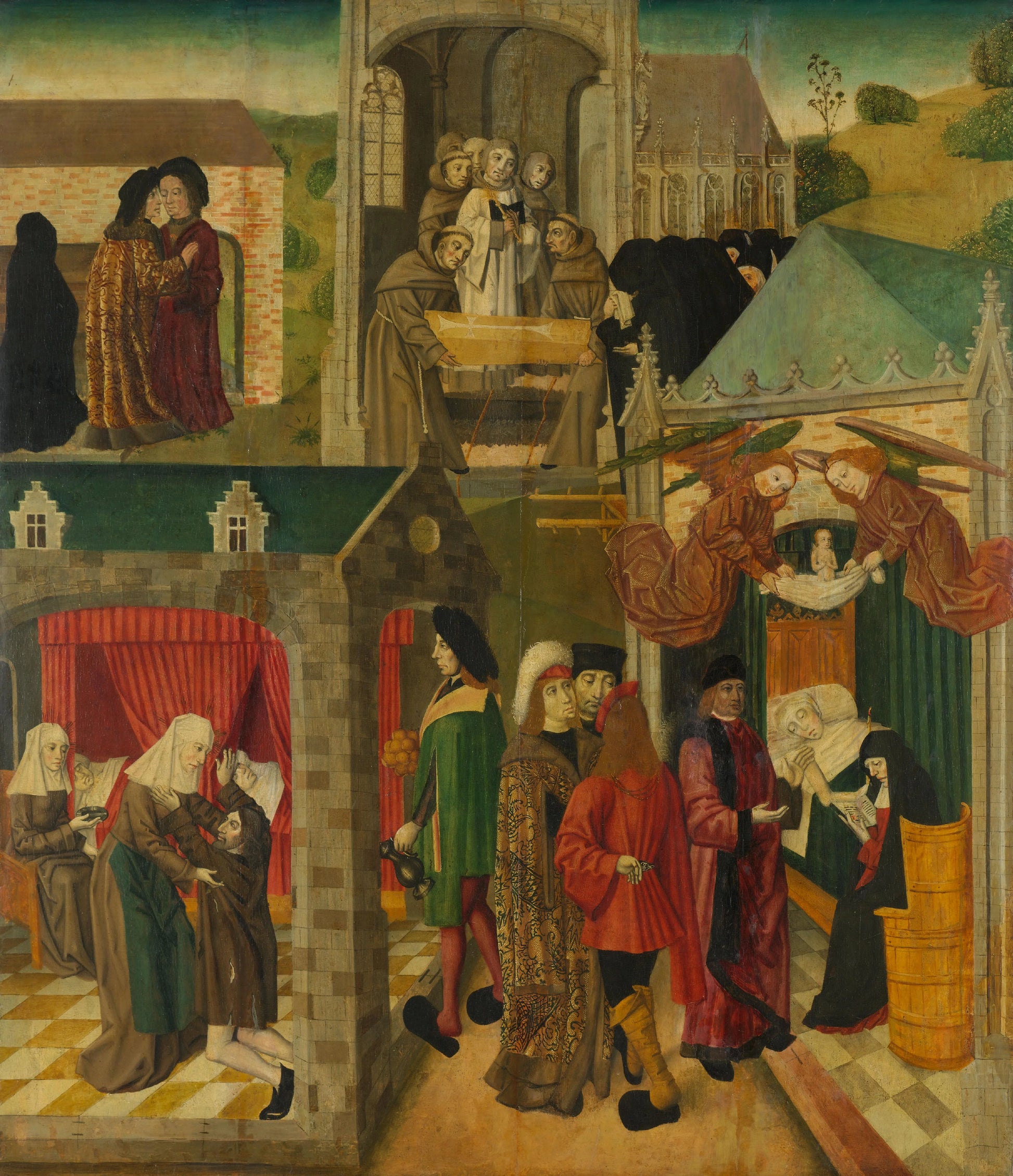 Saint Elizabeth of Hungary Tending the Sick in Marburg, Death of St Elizabeth, inner right wing of an altarpiece made for the Grote Kerk in Dordrecht – Master of the St Elizabeth Panels Vintage Art Print | Wall Art Poster