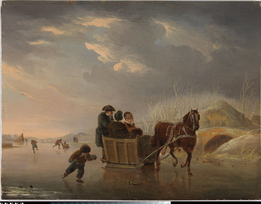 Winter Scene (Horse-Sleigh on the Ice) – Andries Vermeulen Vintage Art Print | Wall Art Poster