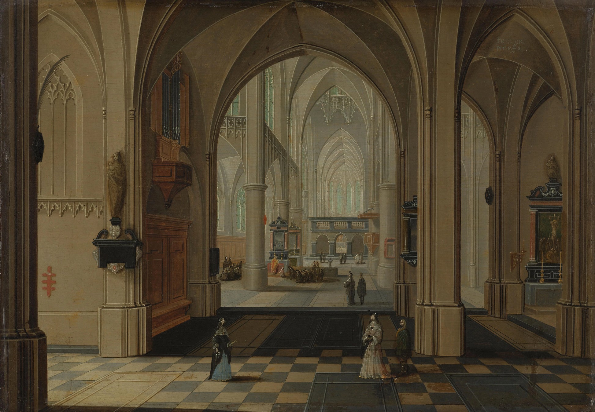 Interior of an Imaginary Gothic Church, Looking East – Peeter Neeffs (I) Vintage Art Print | Wall Art Poster
