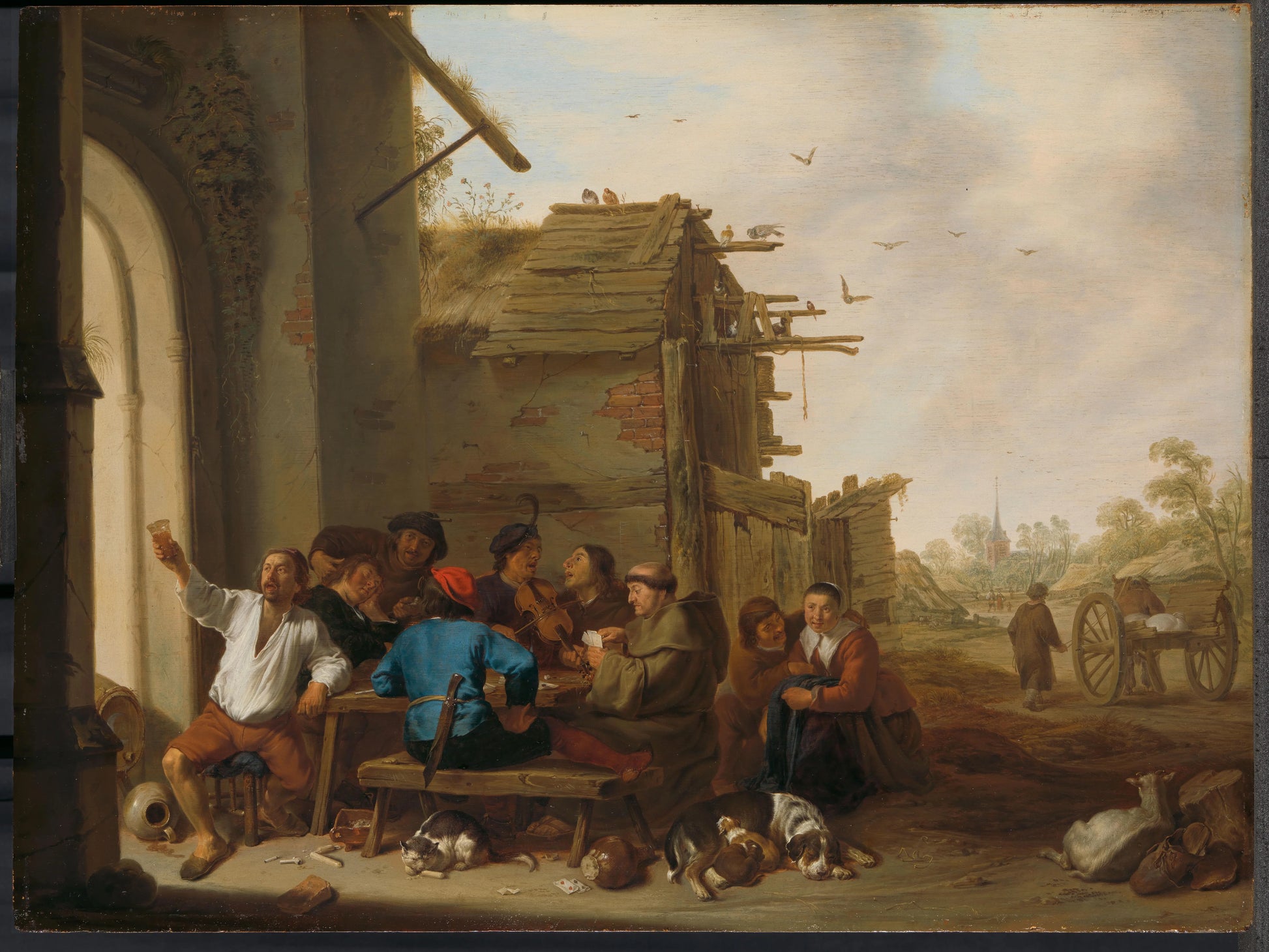 A Company of Country Folk – Cornelis Saftleven (eigenhandig gesigneerd) Vintage Art Print | Wall Art Poster