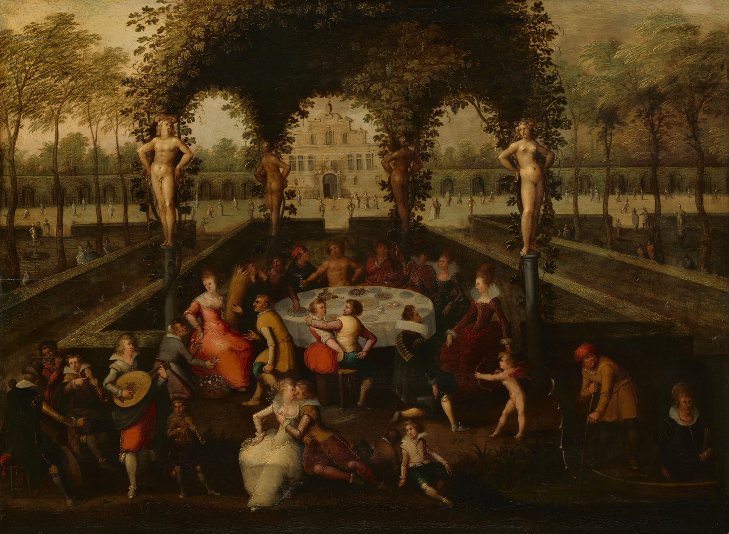 Venus, Bacchus and Ceres with Mortals in a Garden of Love – Louis de Caullery Vintage Garden Scene Art Print | Wall Art Poster