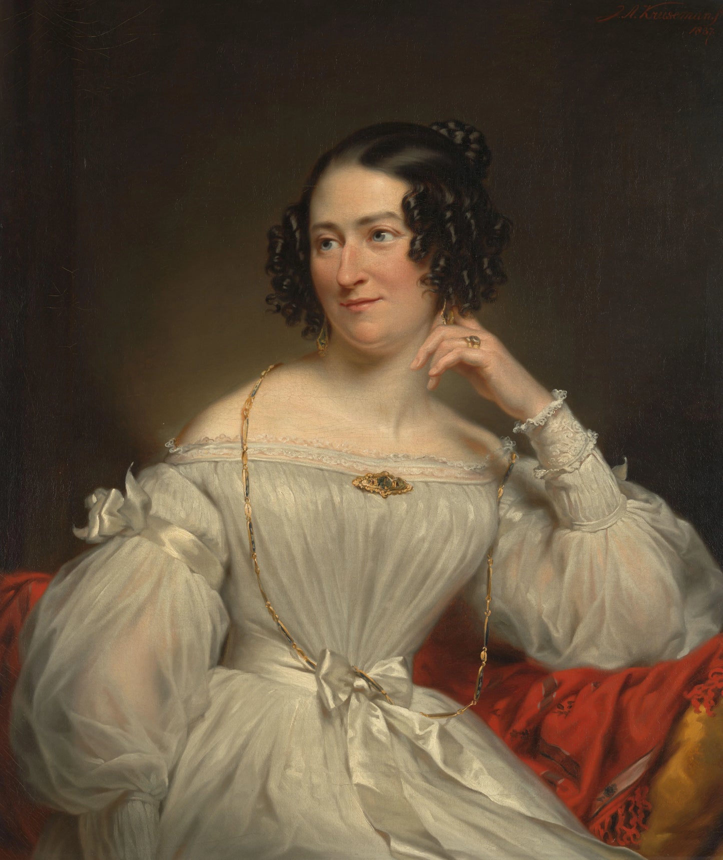 Portret van Abrahamina Henriëtte Wurfbain (1808-1883), echtgenote van Jacob de Vos Jz – Jan Adam Kruseman (signed by artist) Vintage Portrait Art Print | Wall Art Poster