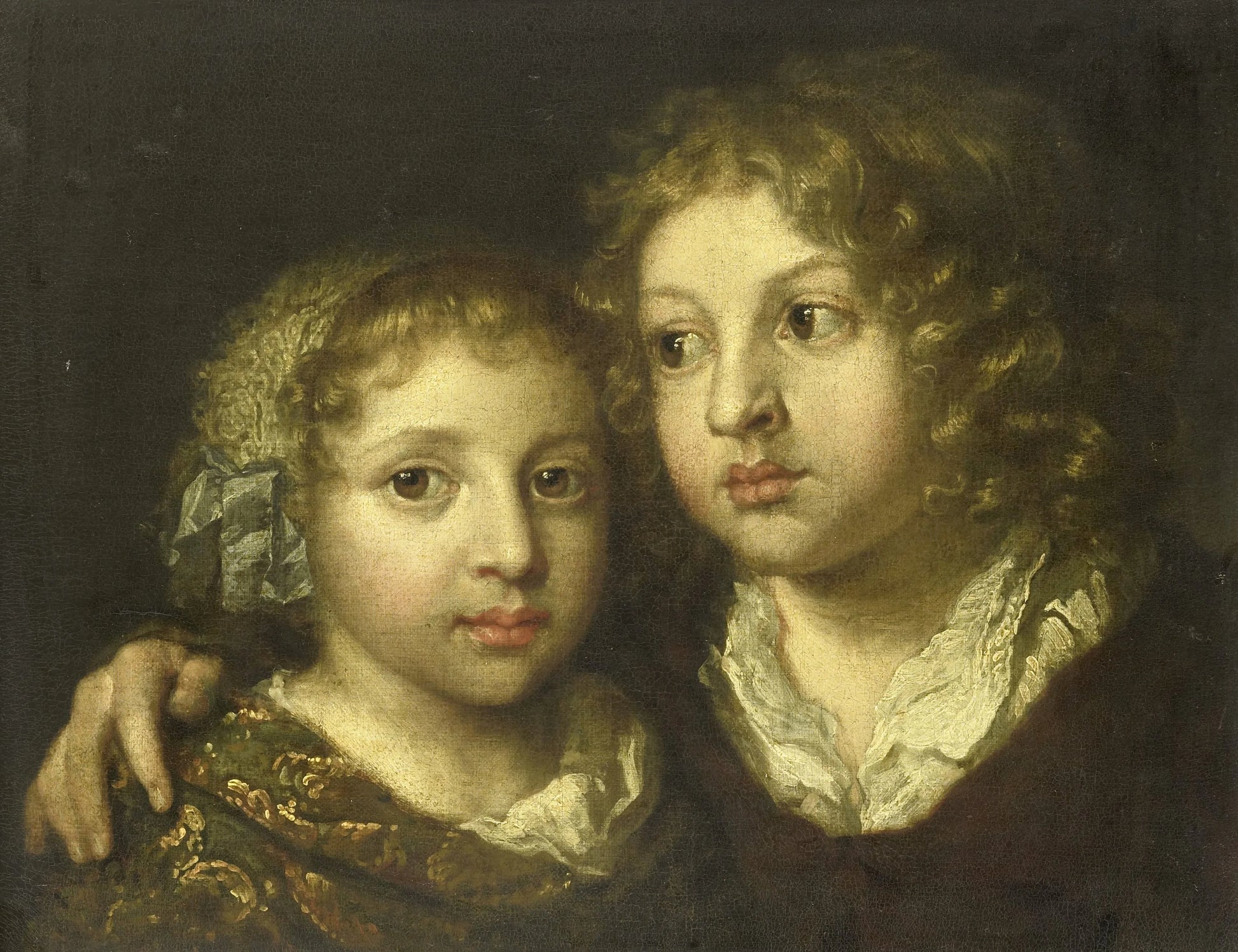 A daughter and a son (Constantijn?) of the artist – Caspar Netscher Vintage Portrait Art Print | Wall Art Poster