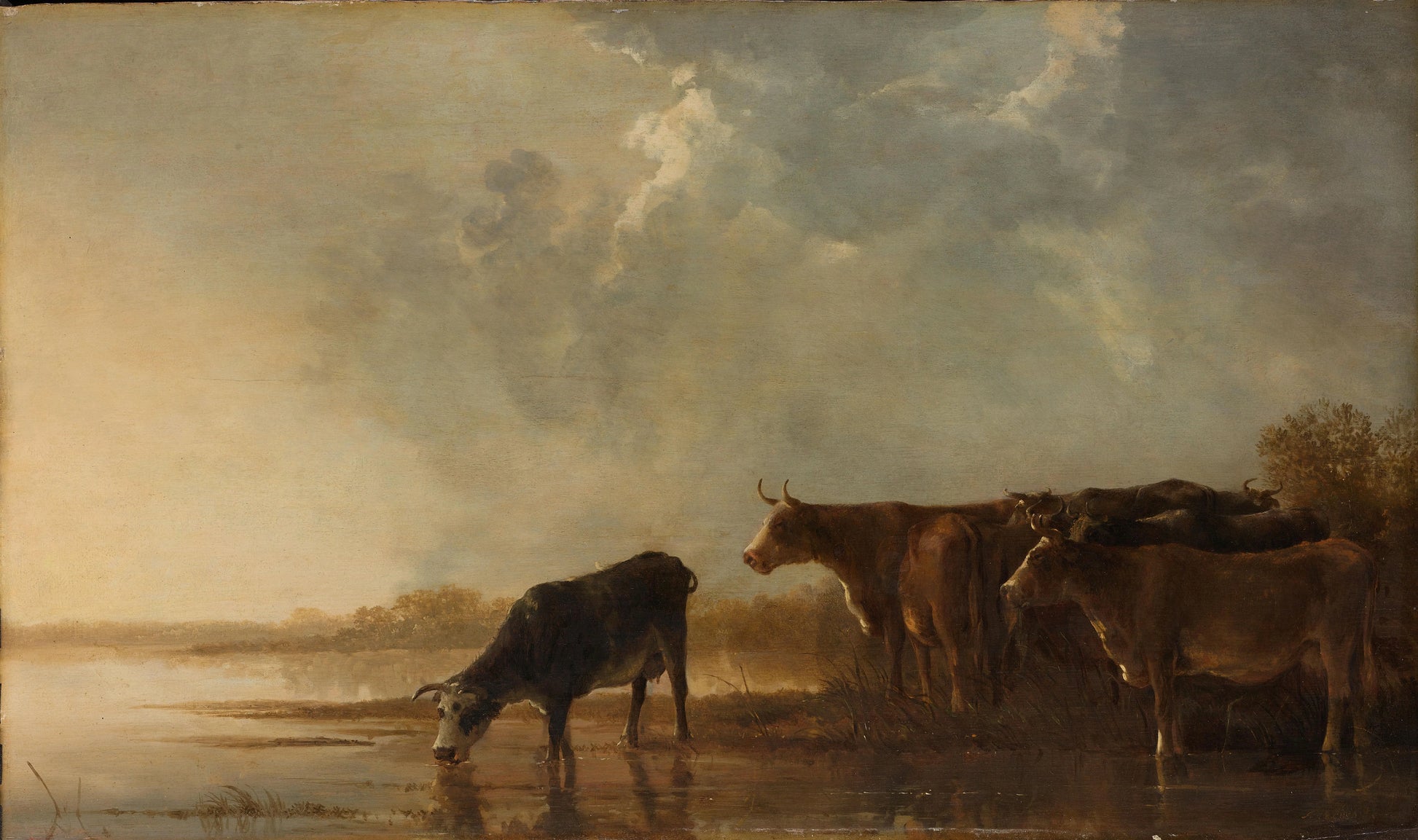 River Landscape with Cows – Aelbert Cuyp (vermeld op object) Vintage Landscape Art Print | Wall Art Poster
