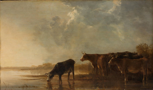 River Landscape with Cows – Aelbert Cuyp (vermeld op object) Vintage Landscape Art Print | Wall Art Poster