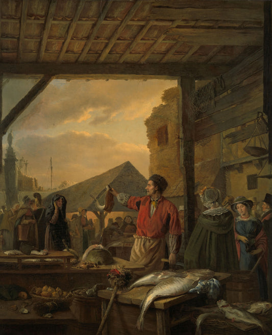 The Fish Market in Antwerp – Ignatius Josephus Van Regemorter Vintage Still Life Art Print | Wall Art Poster