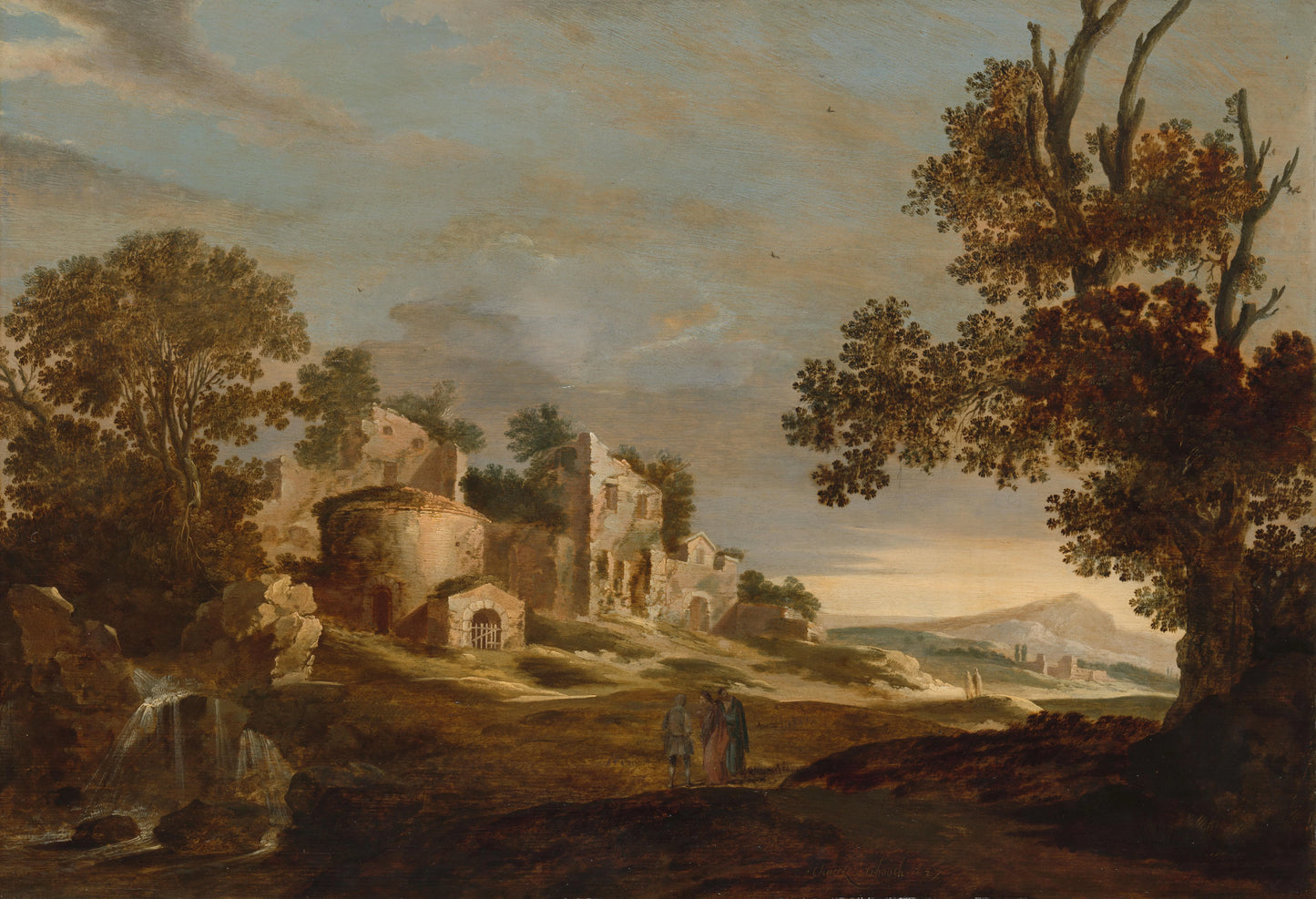 Landscape with Journey to Emmaus – Charles de Hooch (vermeld op object) Vintage Landscape Art Print | Wall Art Poster