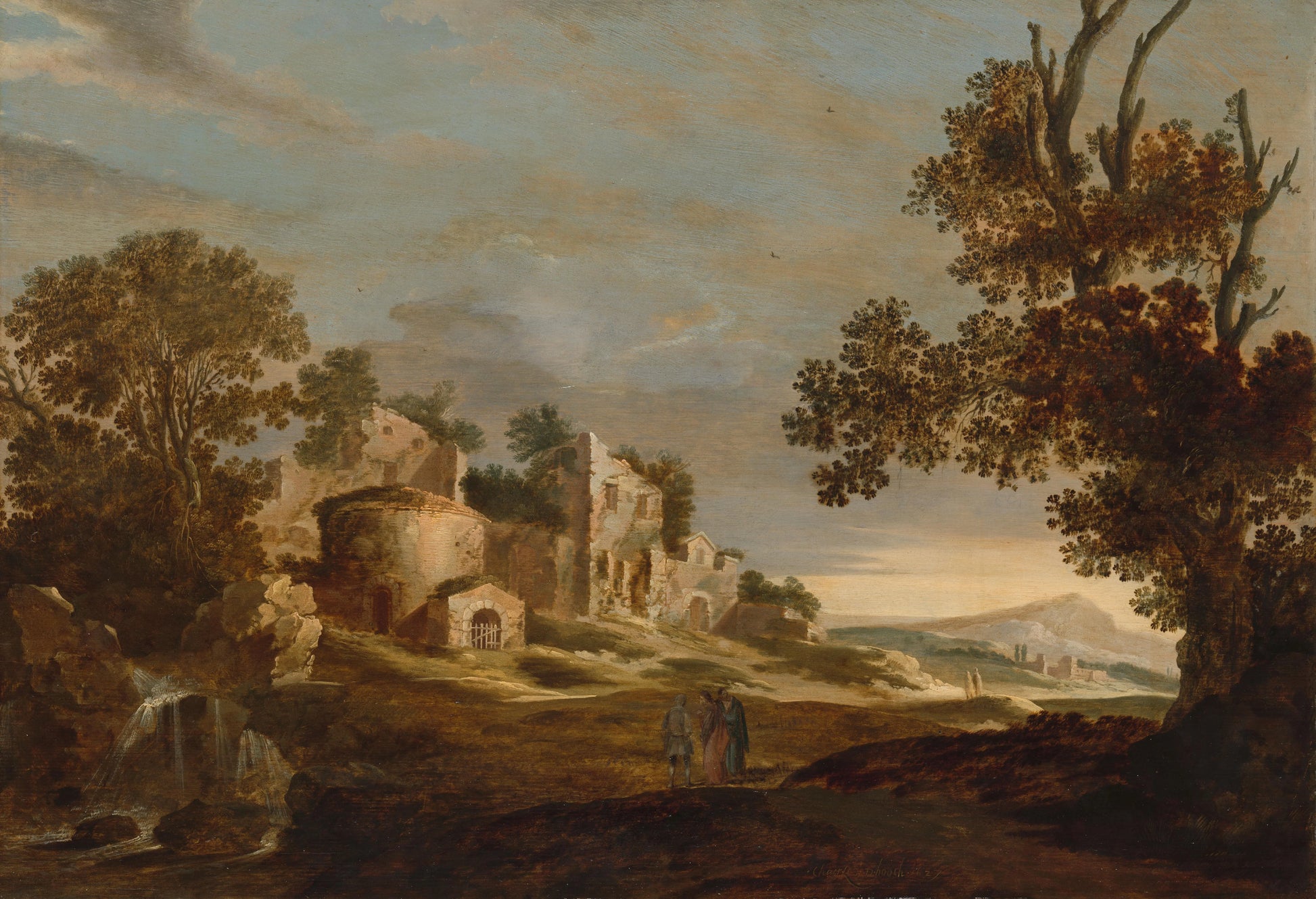 Landscape with Journey to Emmaus – Charles de Hooch (vermeld op object) Vintage Landscape Art Print | Wall Art Poster