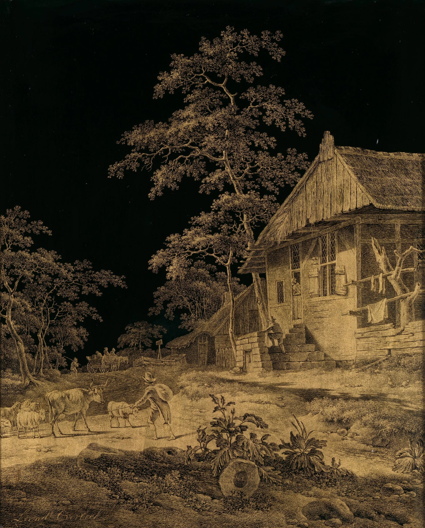 Shepherd at a Farmstead – Leendert Overbeek Vintage Landscape Art Print | Wall Art Poster