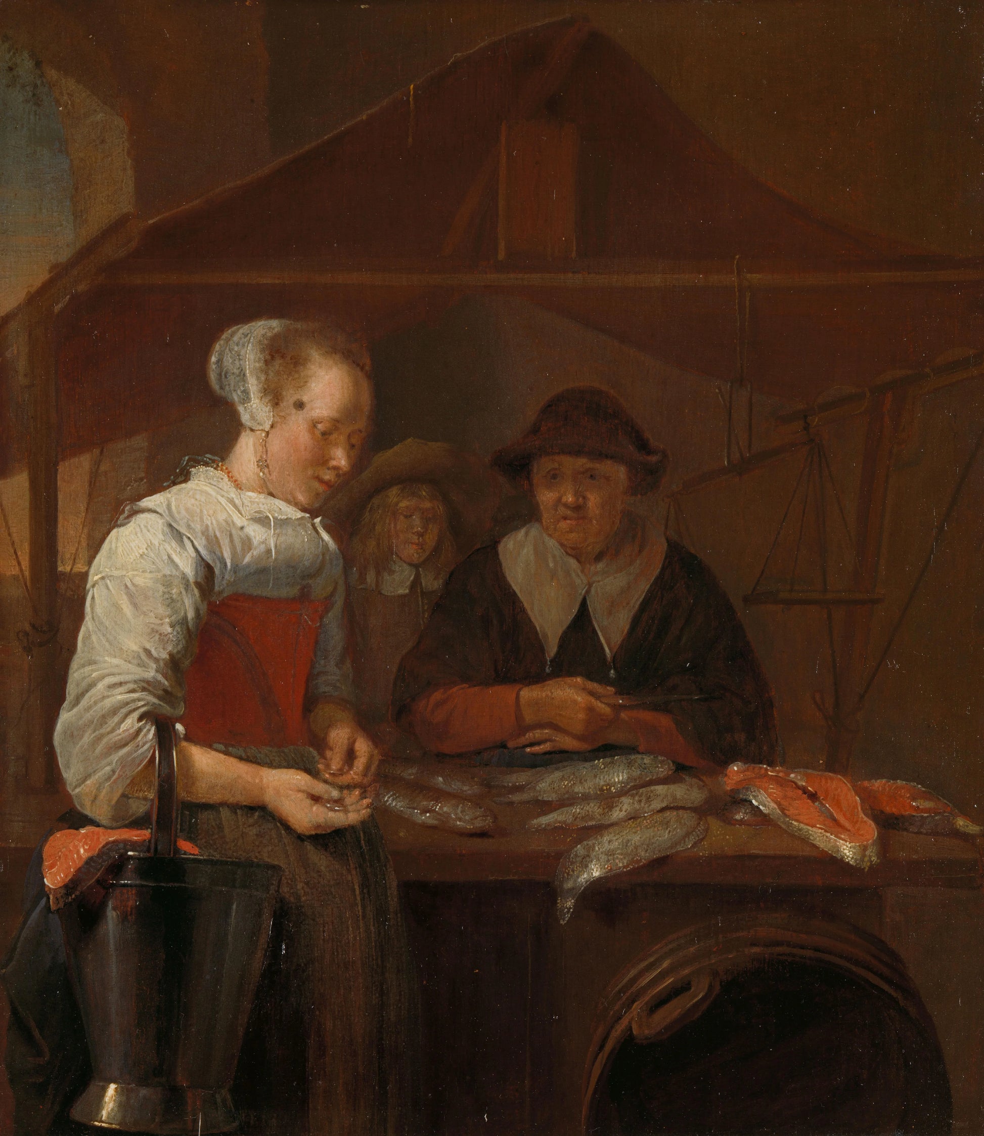 The fishwife – Quiringh Gerritsz. van Brekelenkam Vintage Still Life Art Print | Wall Art Poster