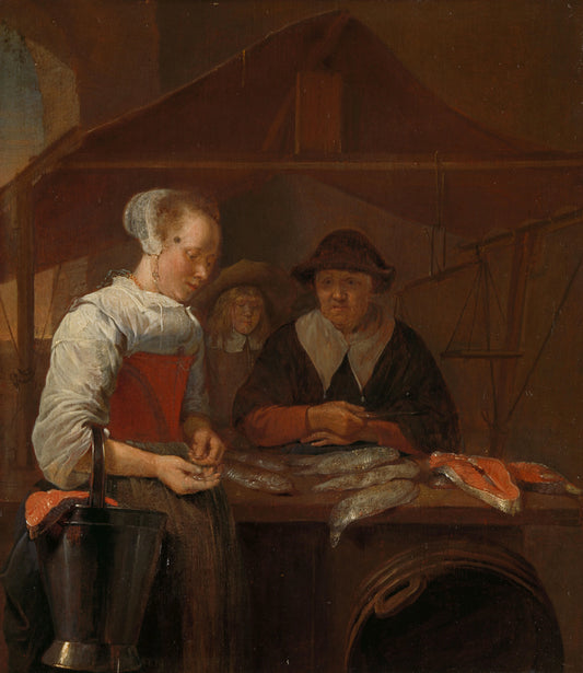 The fishwife – Quiringh Gerritsz. van Brekelenkam Vintage Still Life Art Print | Wall Art Poster