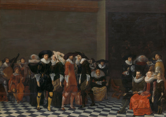 A Wedding Feast, traditionally called the Wedding of Adriaen Ploos van Amstel and Agnes van Bijlert, 1616 – Willem Cornelisz. Duyster (eigenhandig gesigneerd) Vintage Portrait Art Print | Wall Art Poster