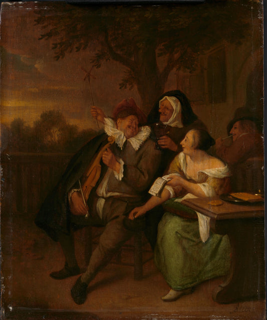 Man with a fiddle in bad company – copy after Jan Havicksz. Steen Vintage Art Print | Wall Art Poster