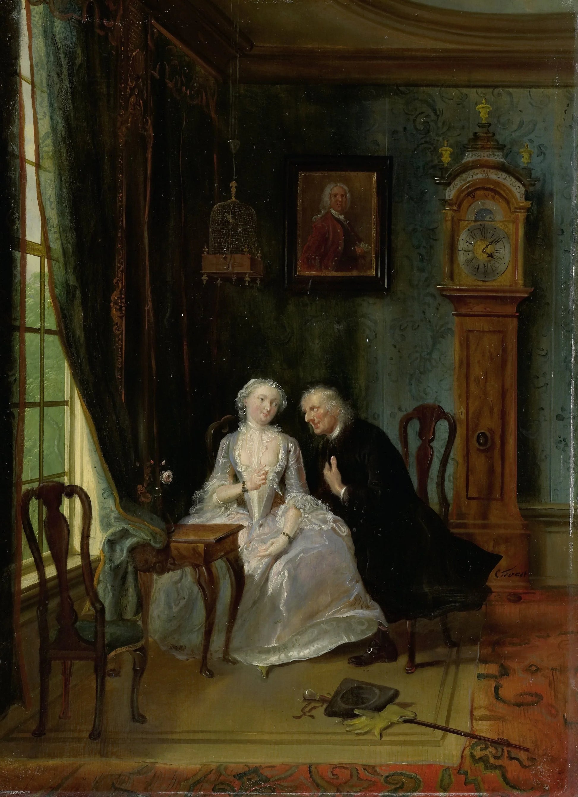 "Unseemly Love, perhaps a scene of the Widower Joost with Lucia, 2nd scene from the play ""De wanhebbelijke liefde"" by CJ van der Lijn " – Cornelis Troost Vintage Art Print | Wall Art Poster