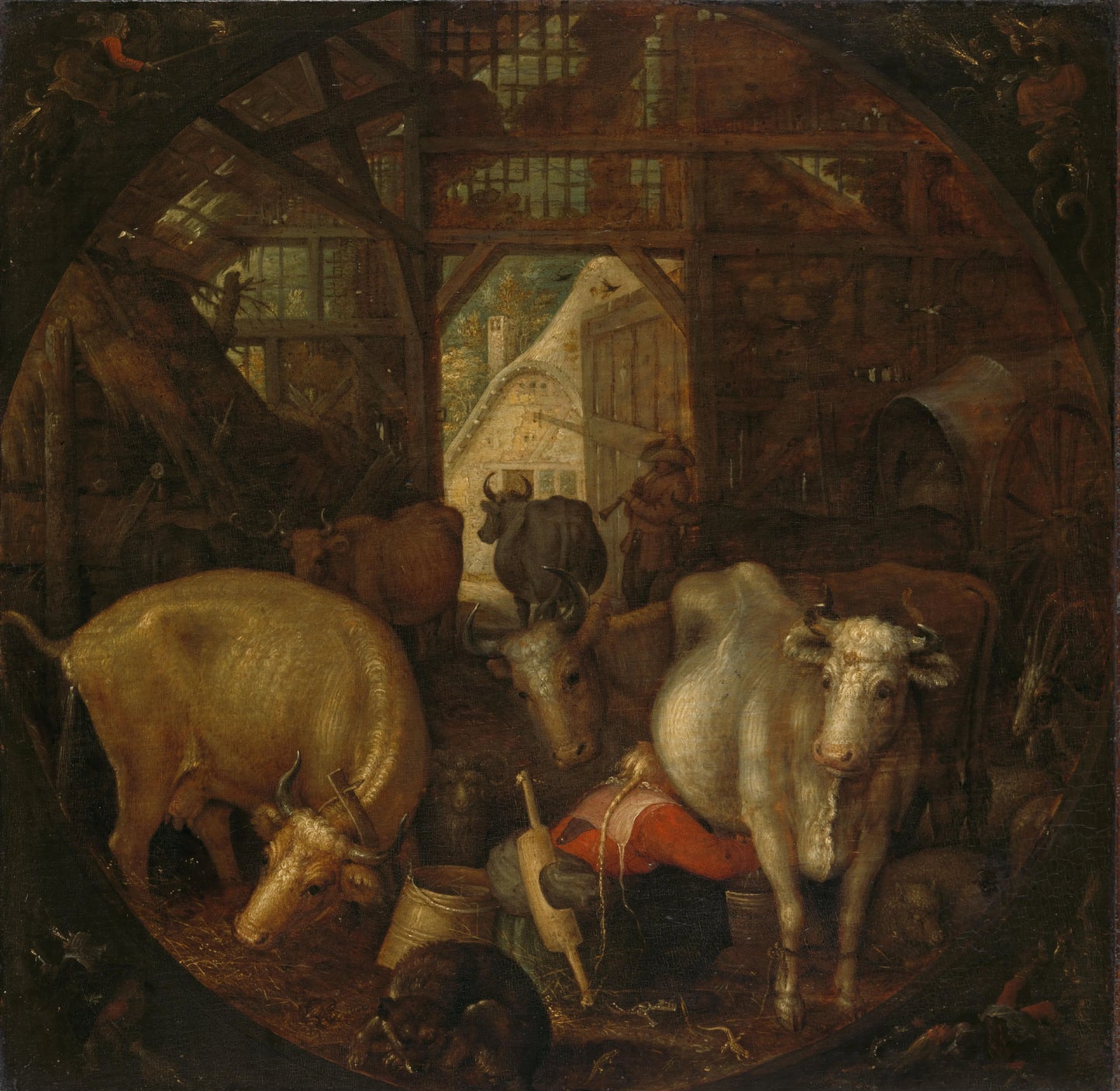 Cows in a Stable; Witches in the Four Corners – Roelant Savery (signed by artist) Vintage Animal Study Art Print | Wall Art Poster