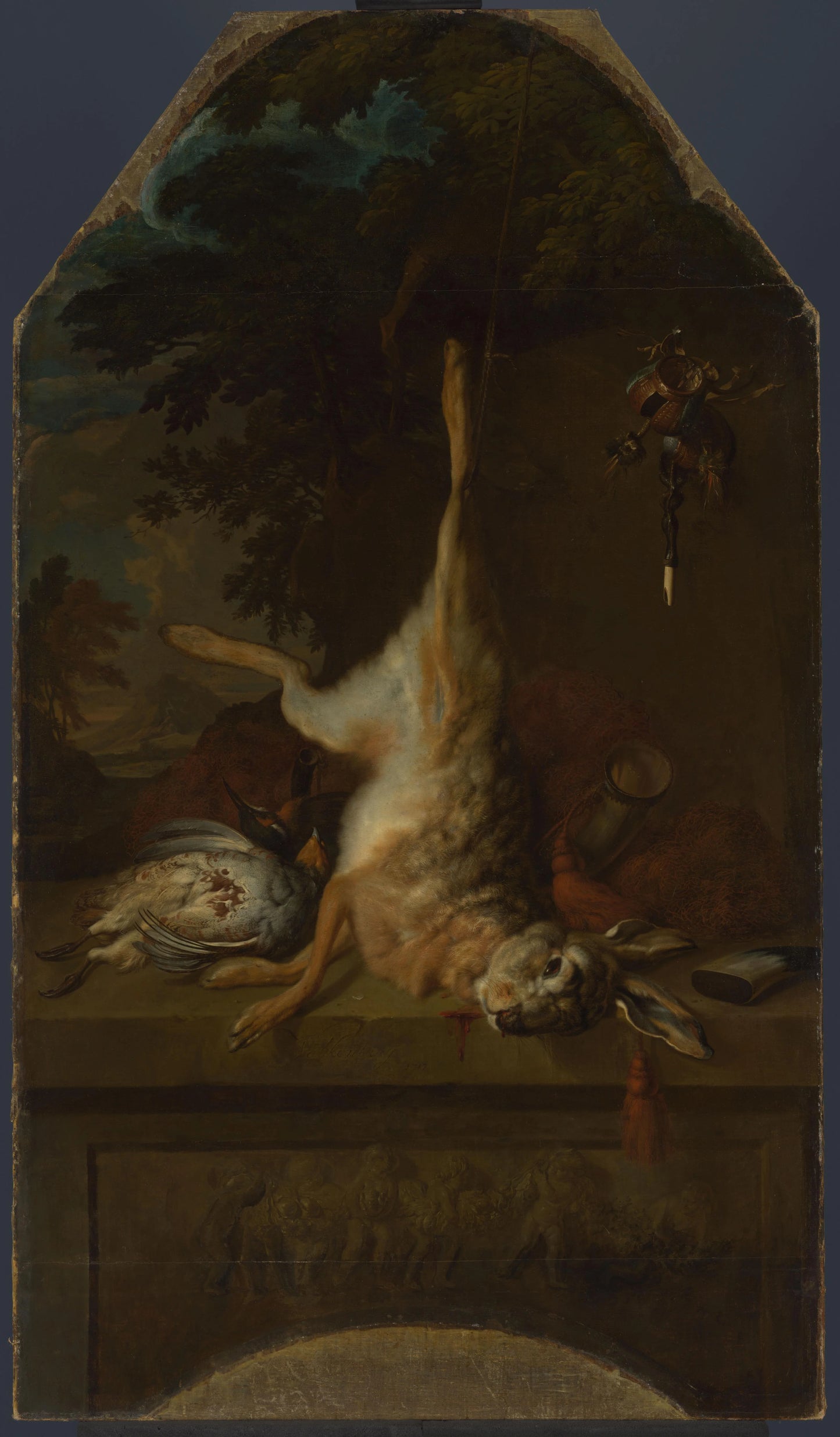 Still Life with Dead Hare and Partridges – Dirk Valkenburg (vermeld op object) Vintage Still Life Art Print | Wall Art Poster