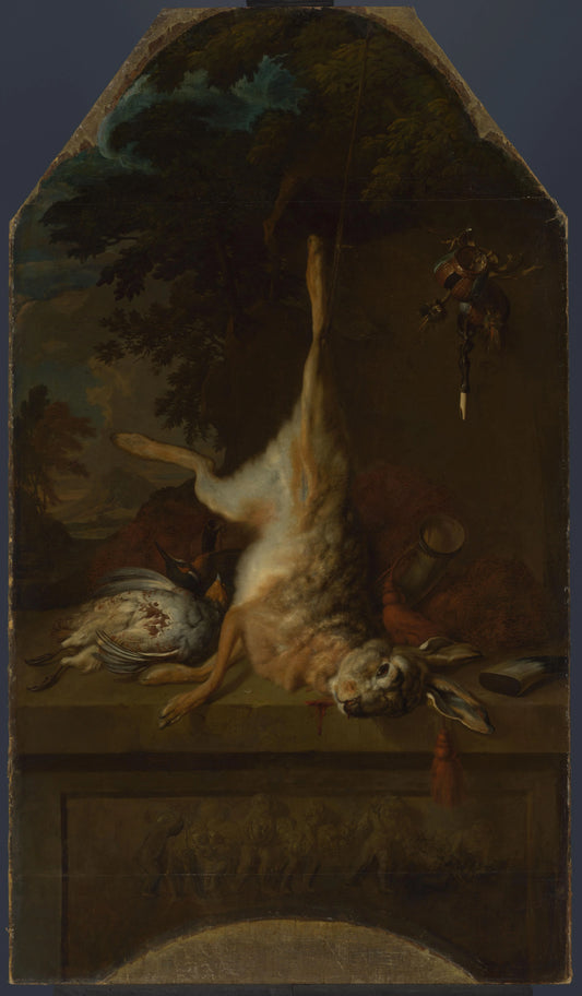 Still Life with Dead Hare and Partridges – Dirk Valkenburg (vermeld op object) Vintage Still Life Art Print | Wall Art Poster