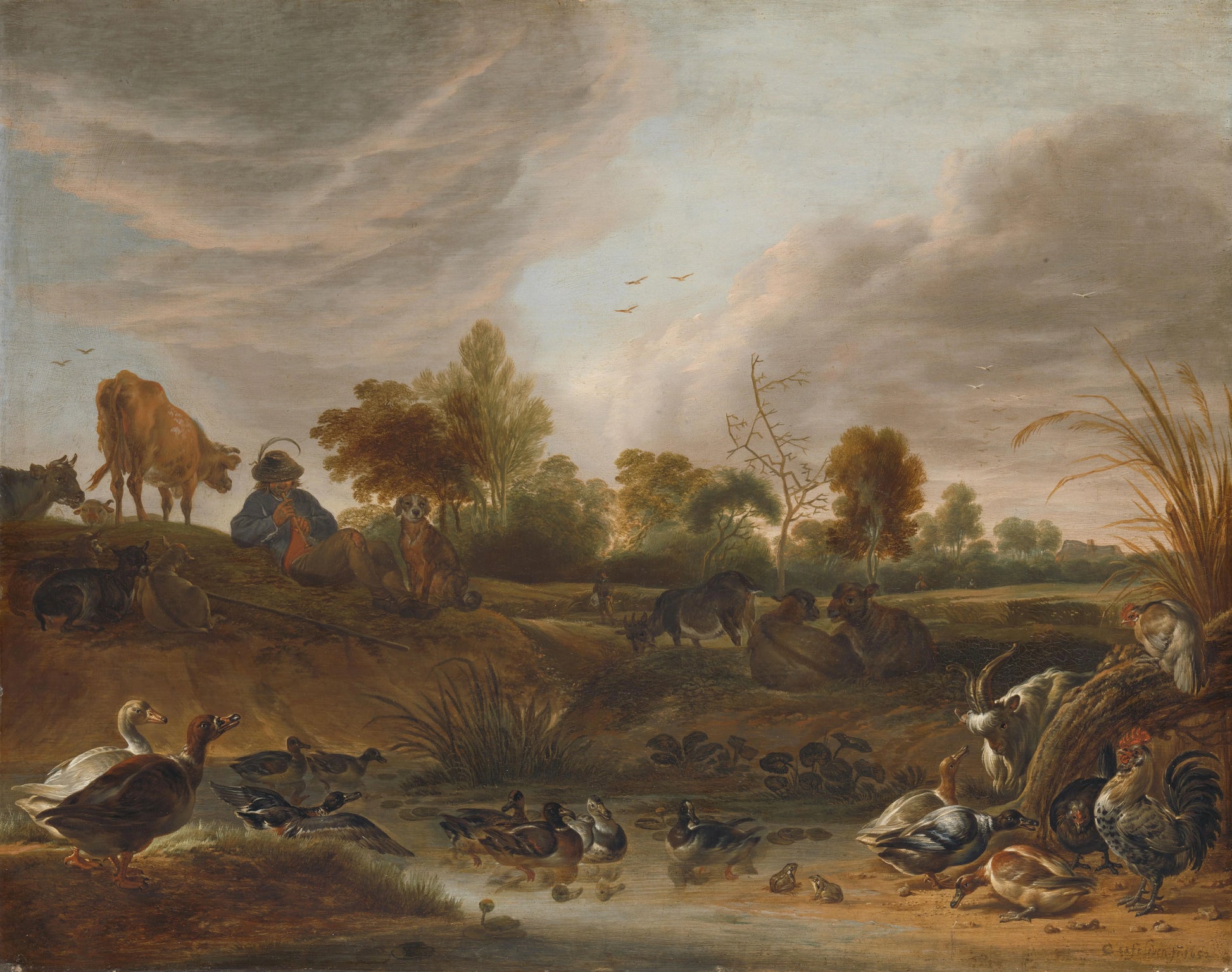 Landscape with a Herdsman, Cattle and Poultry – Cornelis Saftleven Vintage Landscape Art Print | Wall Art Poster