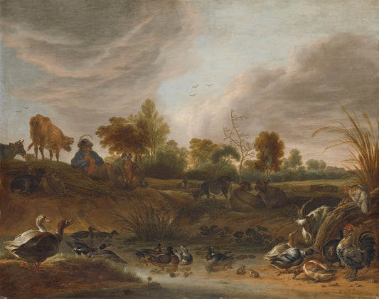 Landscape with a Herdsman, Cattle and Poultry – Cornelis Saftleven Vintage Landscape Art Print | Wall Art Poster