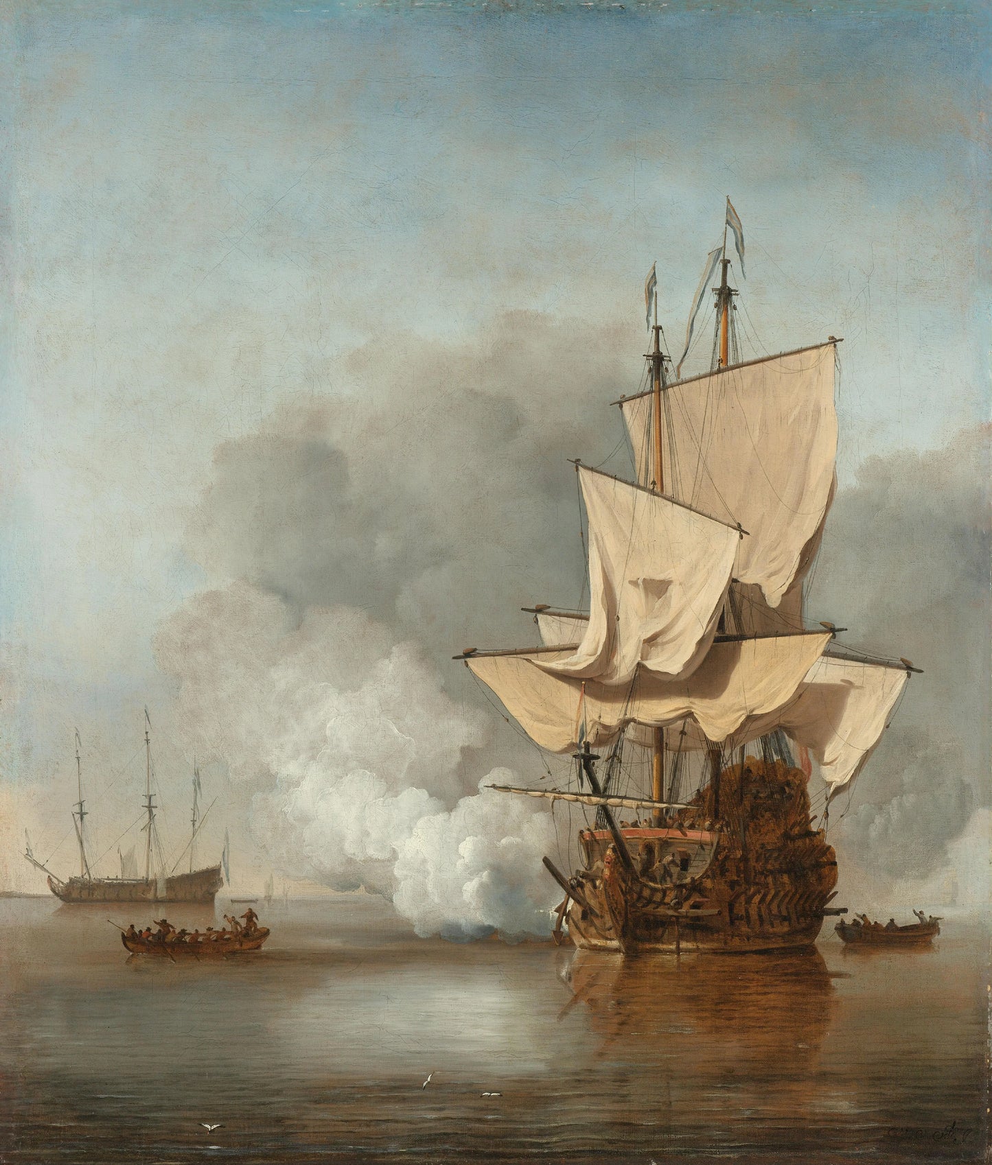 The Cannon Shot – Willem van de Velde (II) Vintage Nautical Scene Art Print | Wall Art Poster
