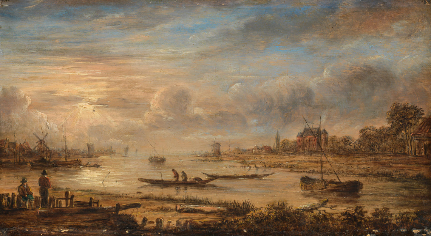 River View at Sunrise – copy after Aert van der Neer Vintage Landscape Art Print | Wall Art Poster