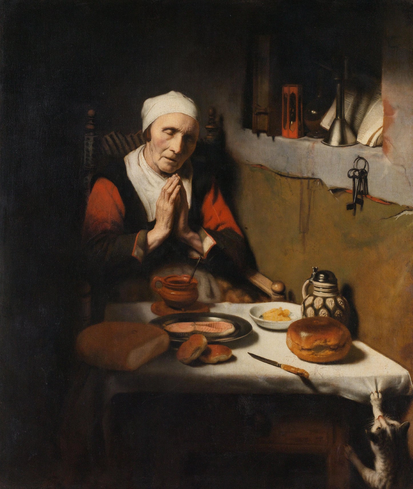 Old Woman Saying Grace, Known as ‘The Prayer without End’ – Nicolaes Maes Vintage Art Print | Wall Art Poster