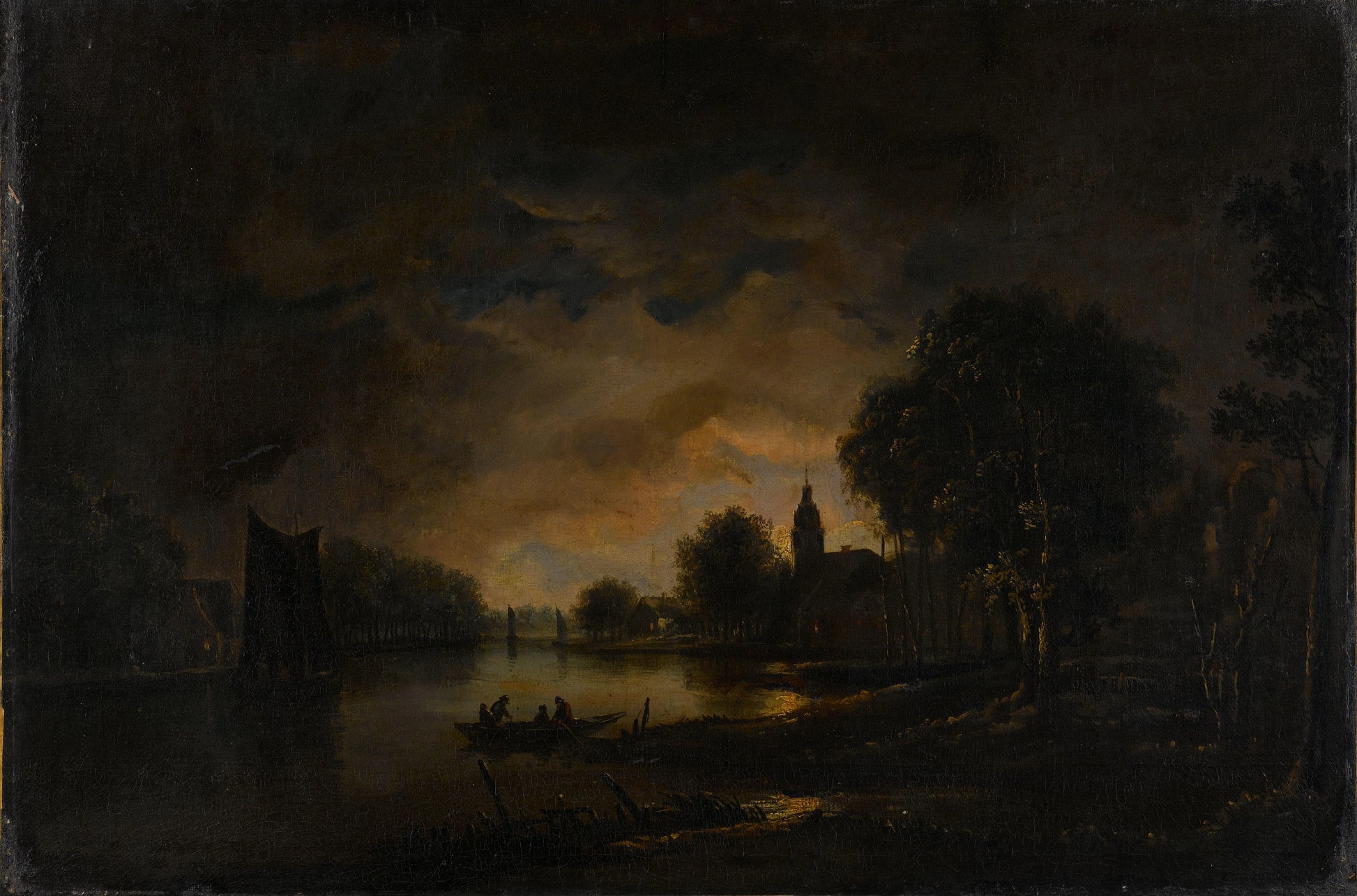 River View by Moonlight – manier van Aert van der Neer Vintage Landscape Art Print | Wall Art Poster