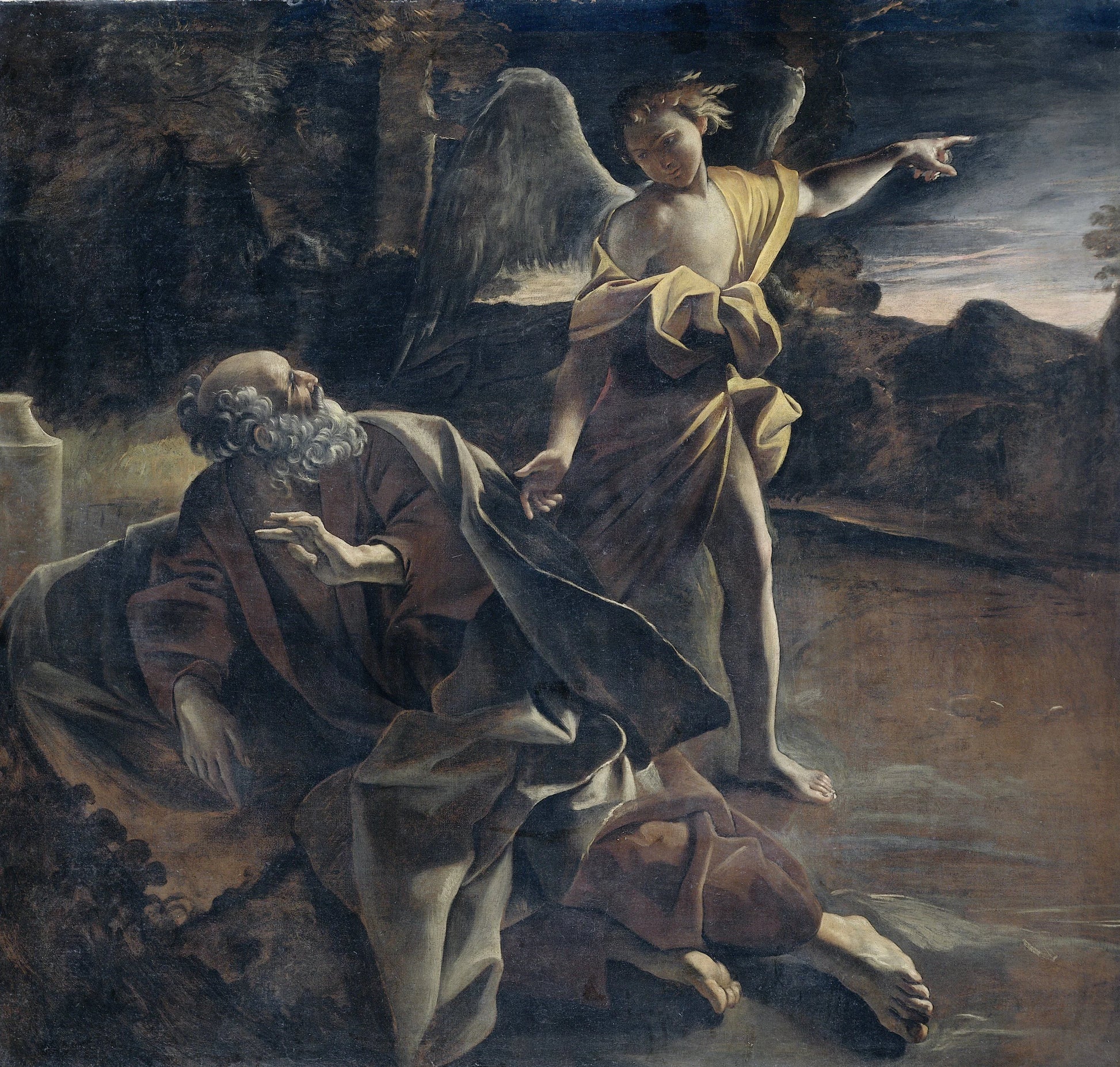 The Prophet Elijah Awakened in the Desert by an Angel – Giovanni Lanfranco Vintage Landscape Art Print | Wall Art Poster