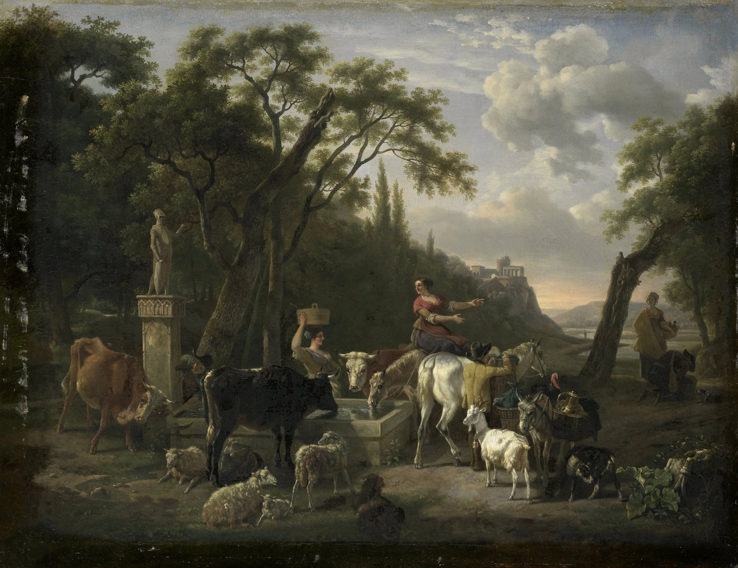 Italian Landscape with Shepherds and Animals at a Fountain – Jean Louis Demarne Vintage Landscape Art Print | Wall Art Poster