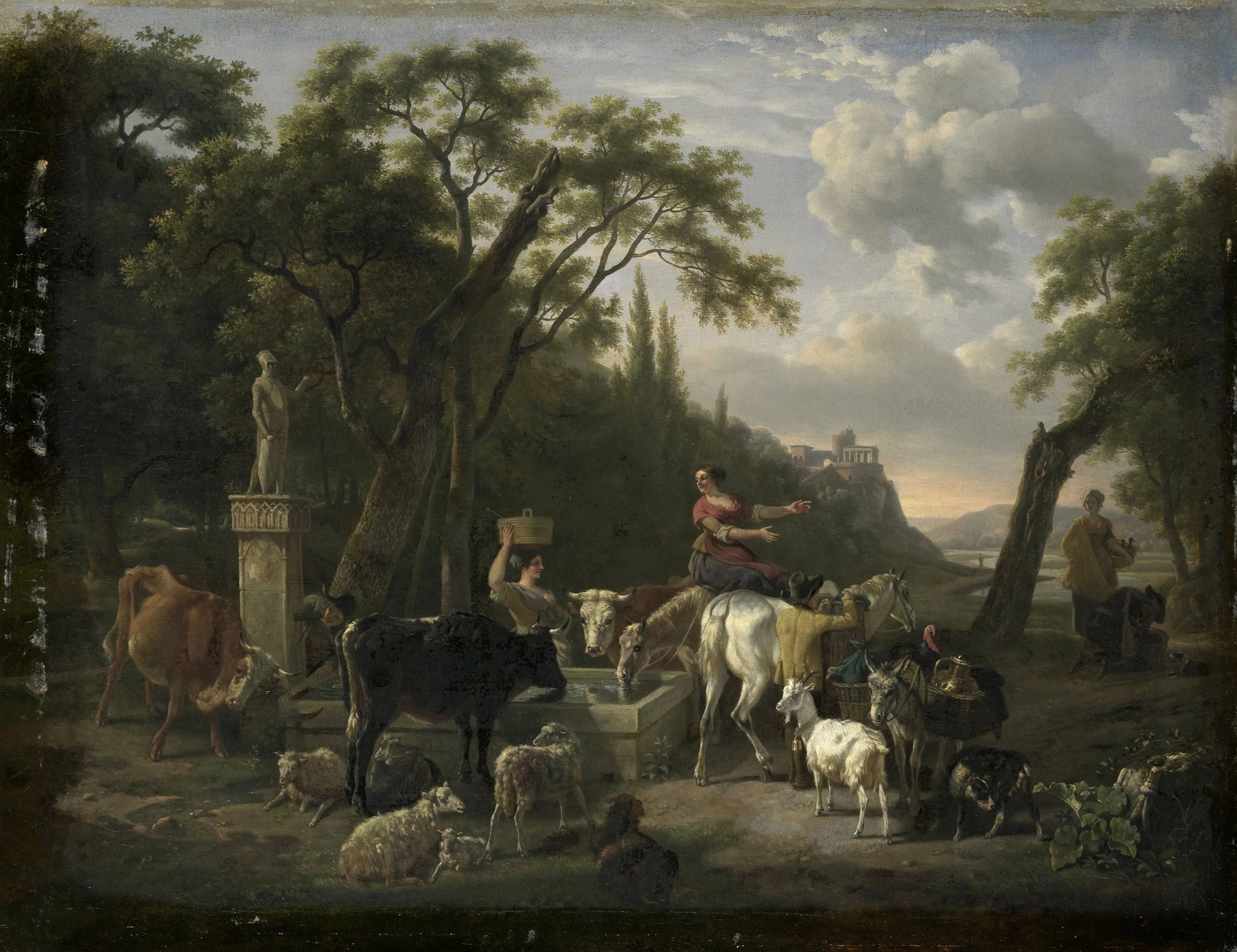 Italian Landscape with Shepherds and Animals at a Fountain – Jean Louis Demarne Vintage Landscape Art Print | Wall Art Poster