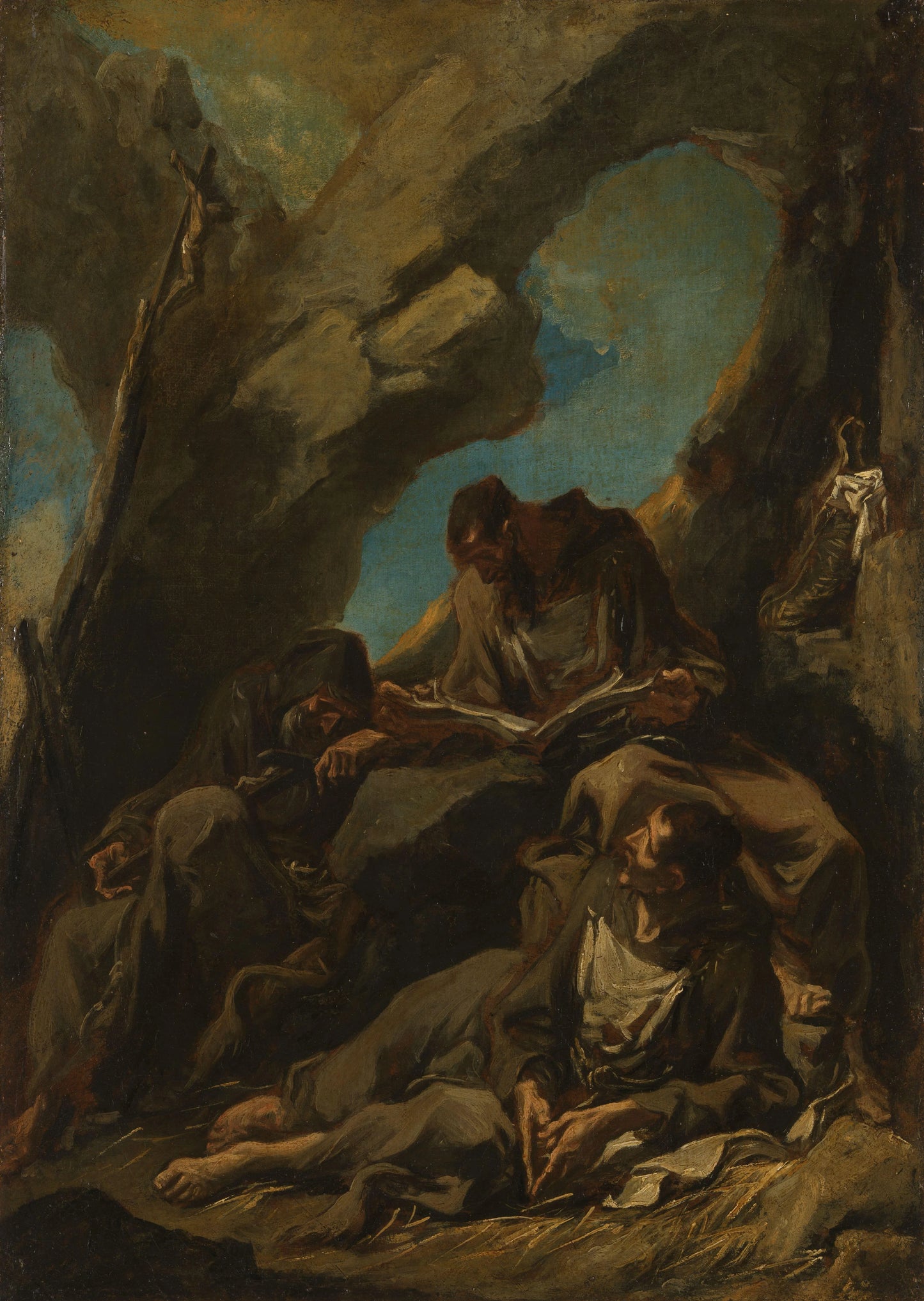 Three Camaldolese Monks in Meditative Prayer – Alessandro Magnasco Vintage Religious Scene Art Print | Wall Art Poster