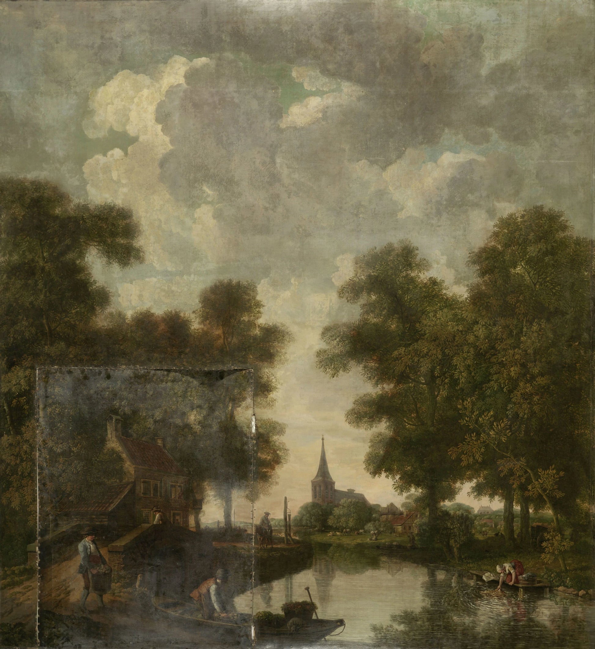 Behangselschildering met een Hollands landschap met rivier – toegeschreven aan Jurriaan Andriessen Vintage Art Print | Wall Art Poster