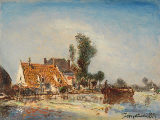 Houses on a Waterway near Crooswijk – Johan Barthold Jongkind (mentioned on object) Vintage Landscape Art Print | Wall Art Poster