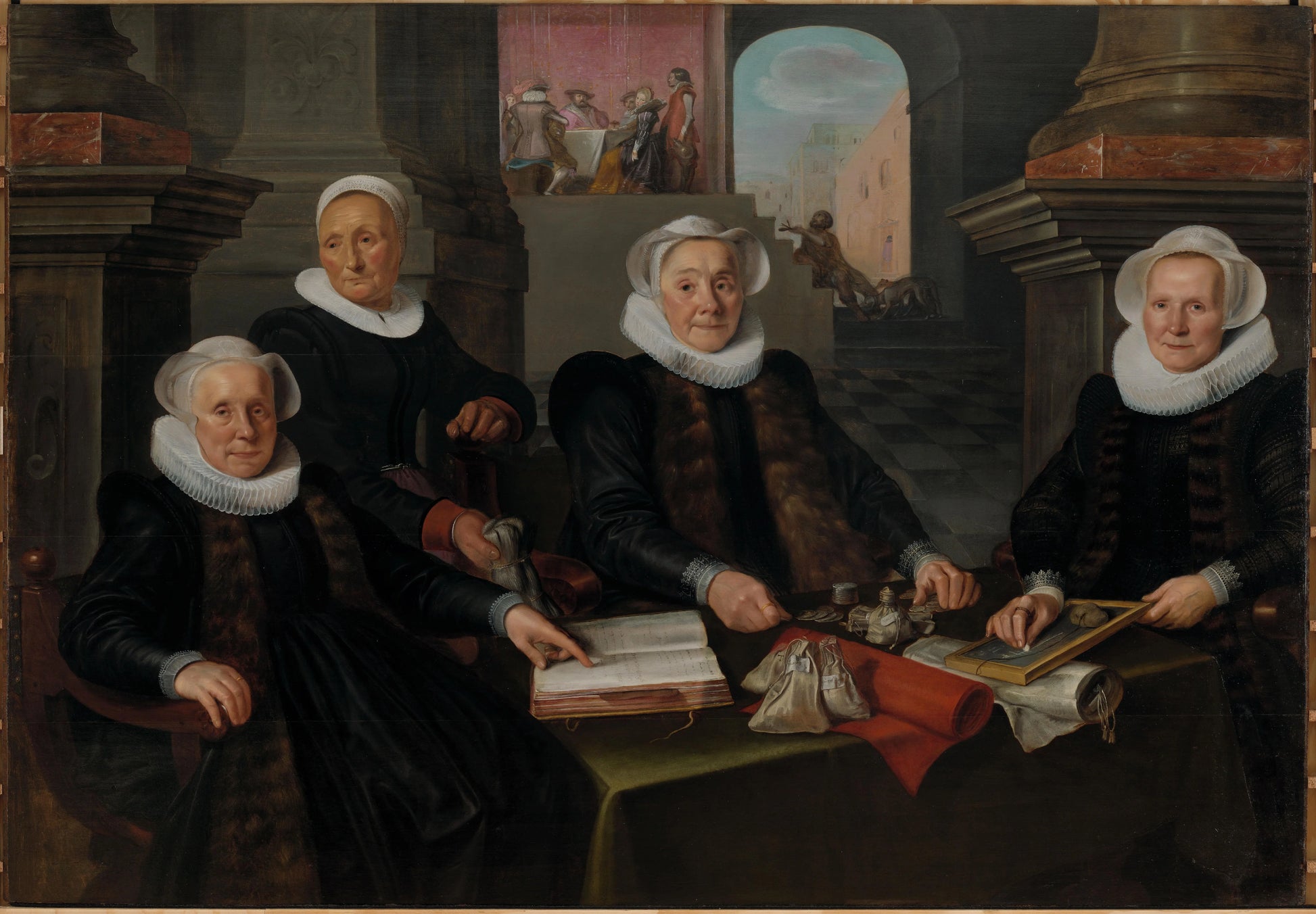 Three Regentesses and the ‘House Mother’ of the Amsterdam Lepers’ Asylum – Werner van den Valckert Vintage Portrait Art Print | Wall Art Poster