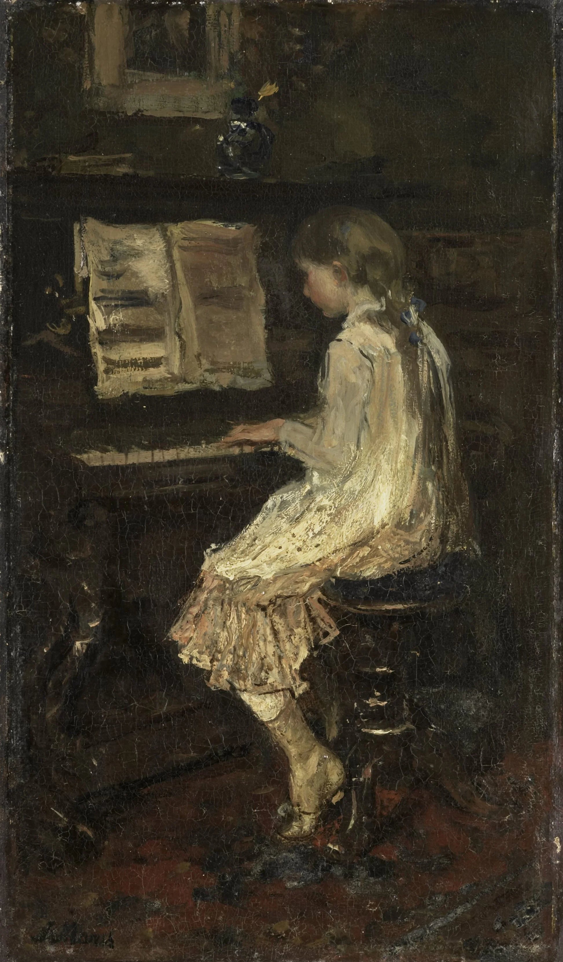 Girl at the Piano – Jacob Maris (mentioned on object) Vintage Art Print | Wall Art Poster