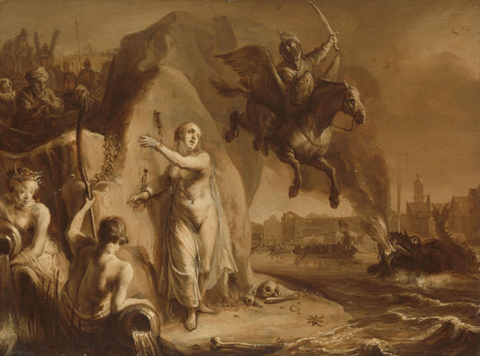 Perseus and Andromeda. Allegory of the liberation of the Netherlands by Prince Frederik Hendrik – attributed to Pieter Symonsz Potter Vintage Art Print | Wall Art Poster